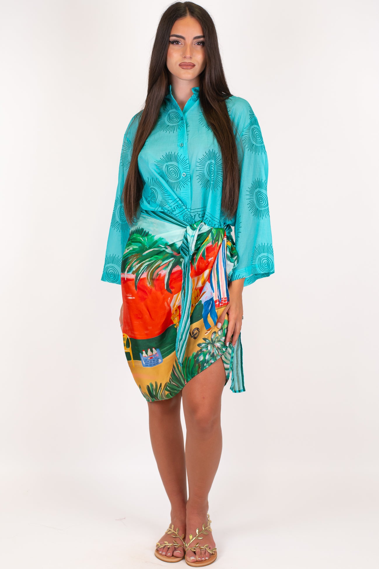 Tensione in - Camicia in cotone fantasia collo alla coreana