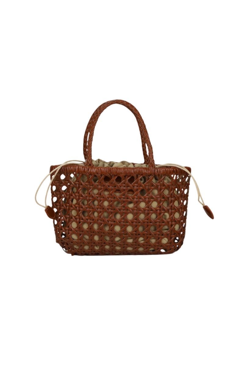 Borsa media in vera pelle intrecciata rigida