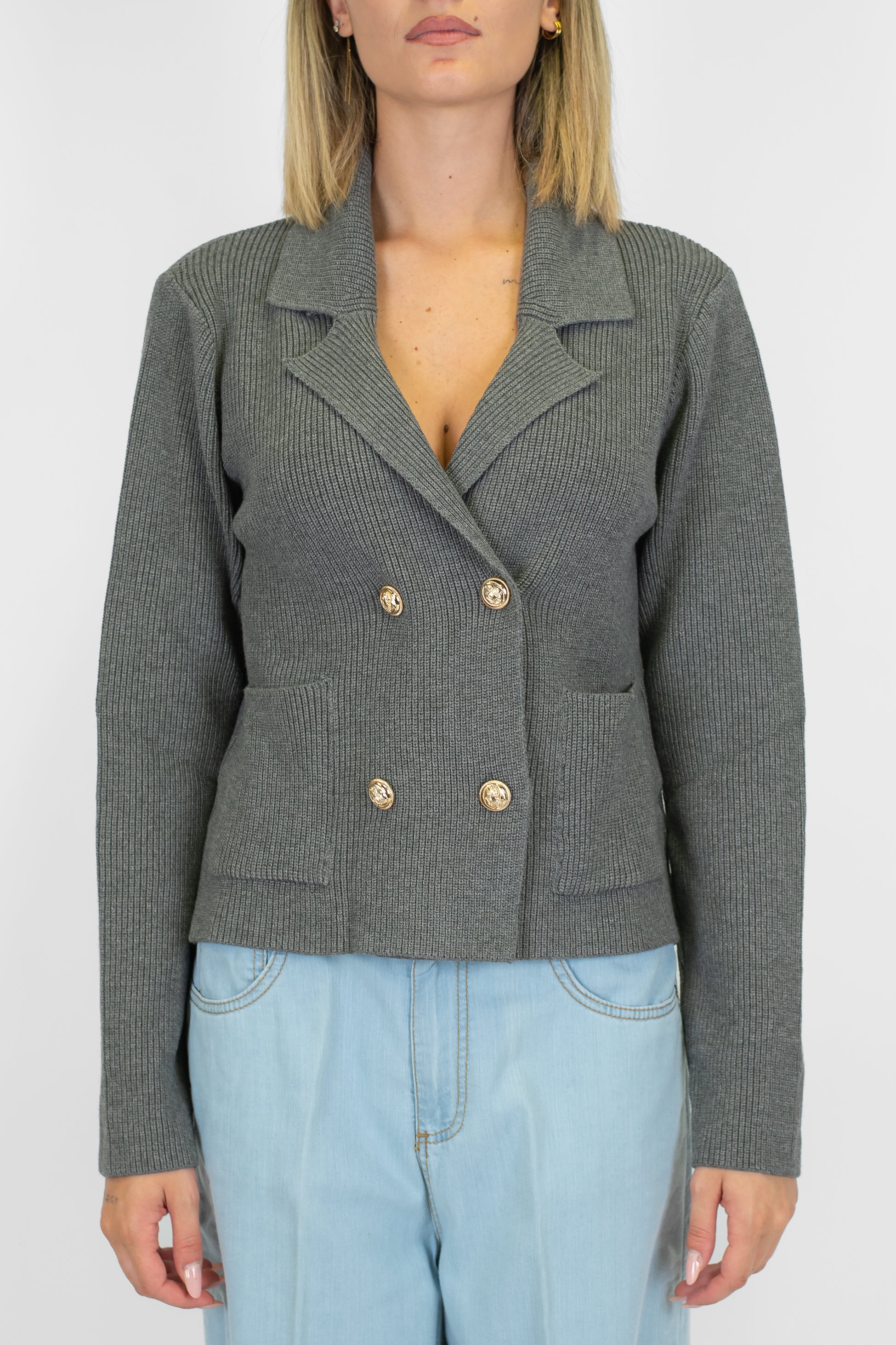 Kontatto - Cardigan doppiopetto a costine con bottoni oro e taschini