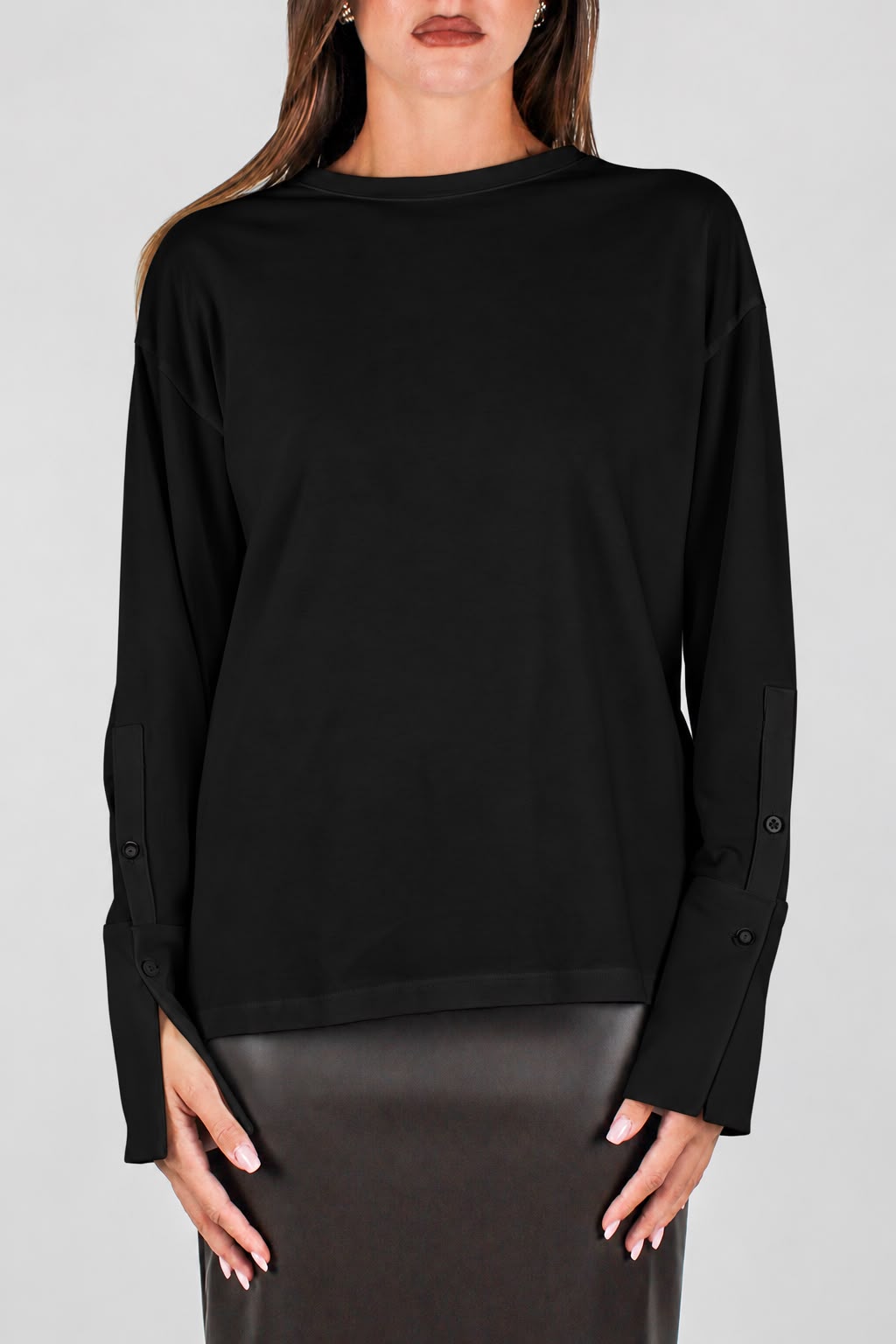 Tensione in - Shirt girocollo con polsino camicia ampio