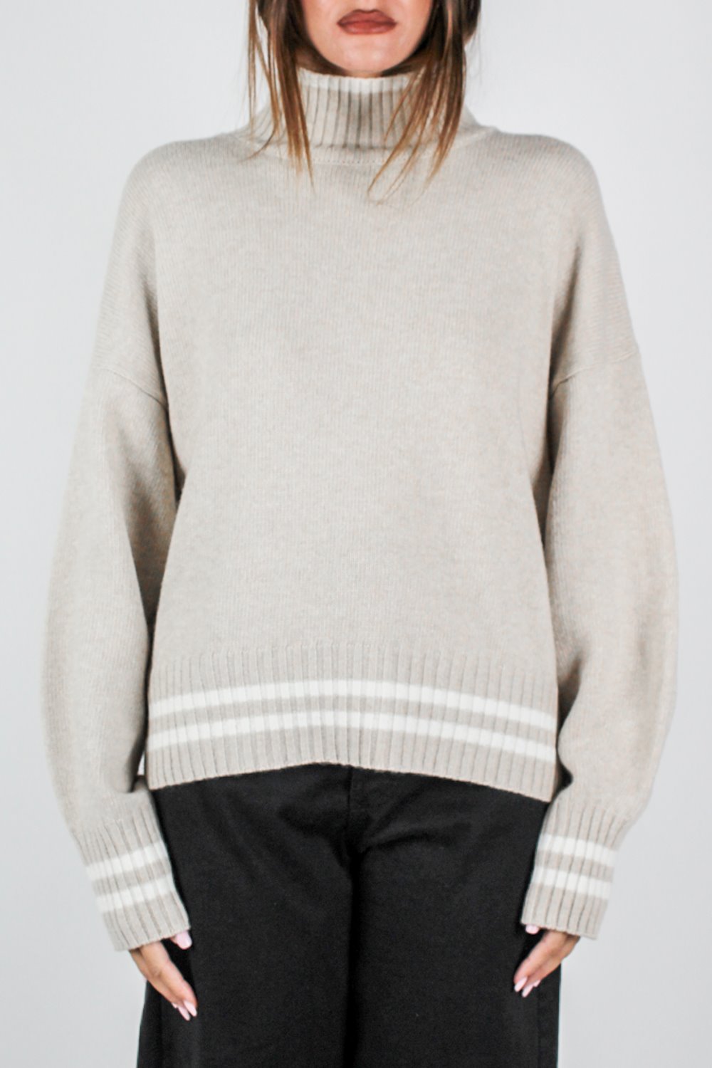 Maryley - Dolvecita con profilo a contrasto in misto lana e cashmere