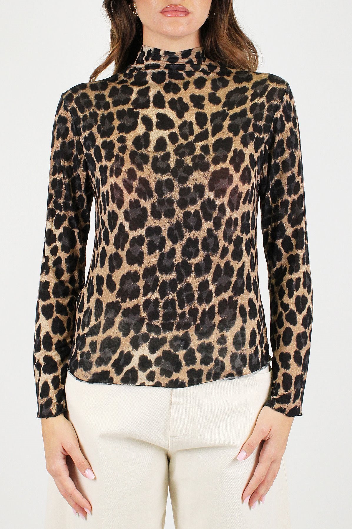 Haveone - Maglia basic mezzo collo fantasia animalier in misto lana e cashmere