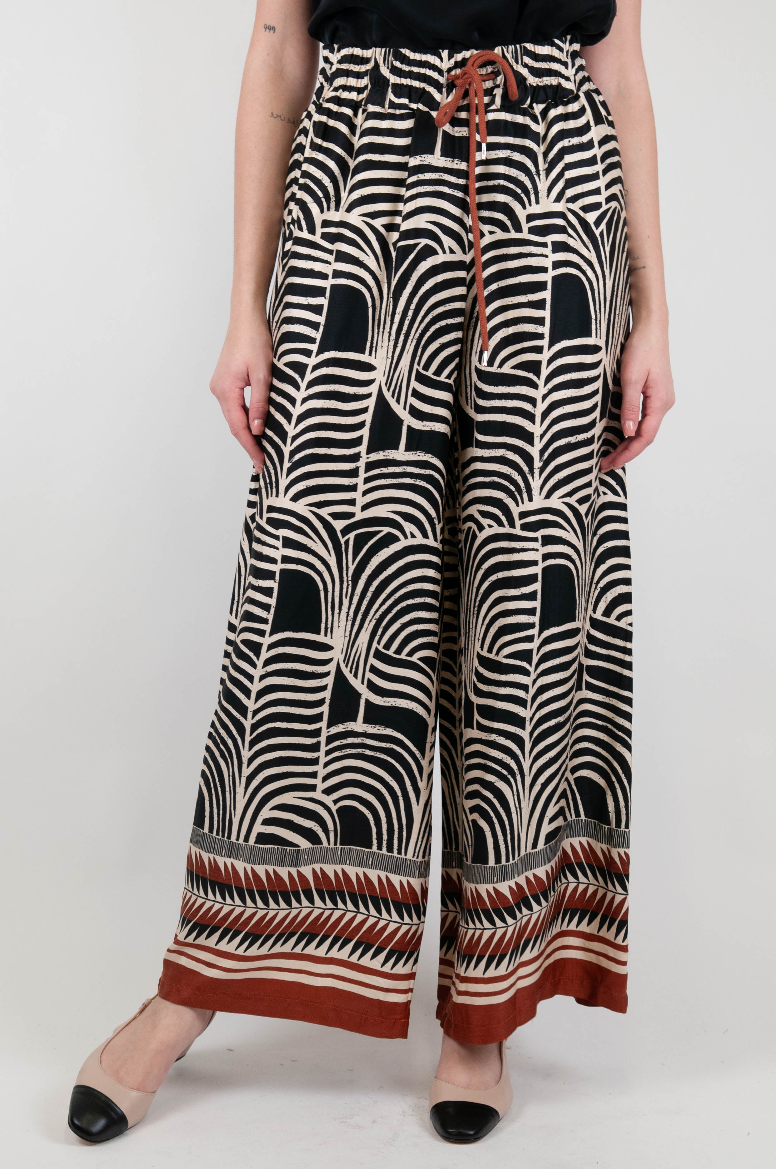 Tension in - Ethnic patterned palazzo trousers in viscose with drawstring