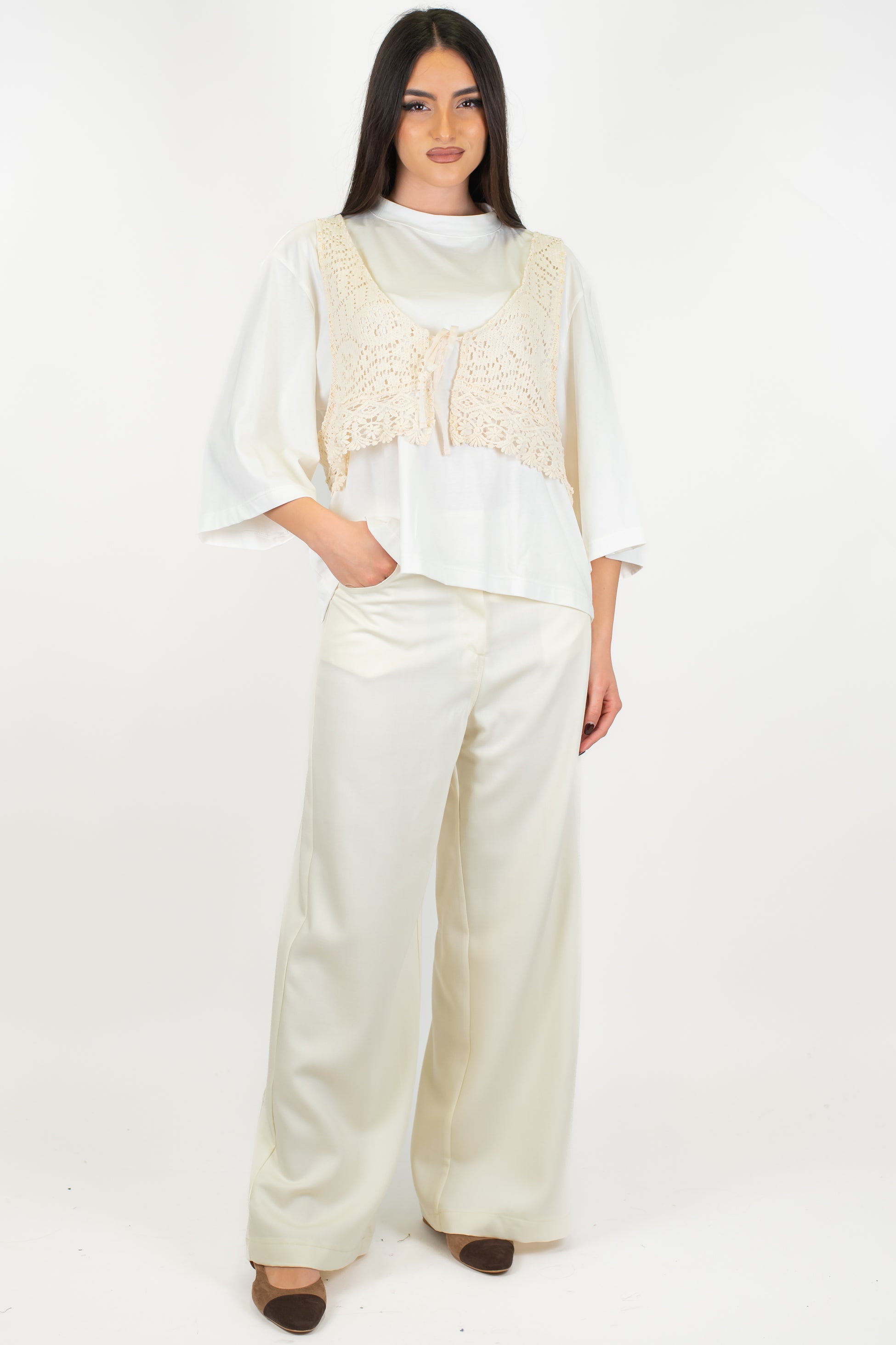 Tensione in - Pantalone palazzo effetto denim