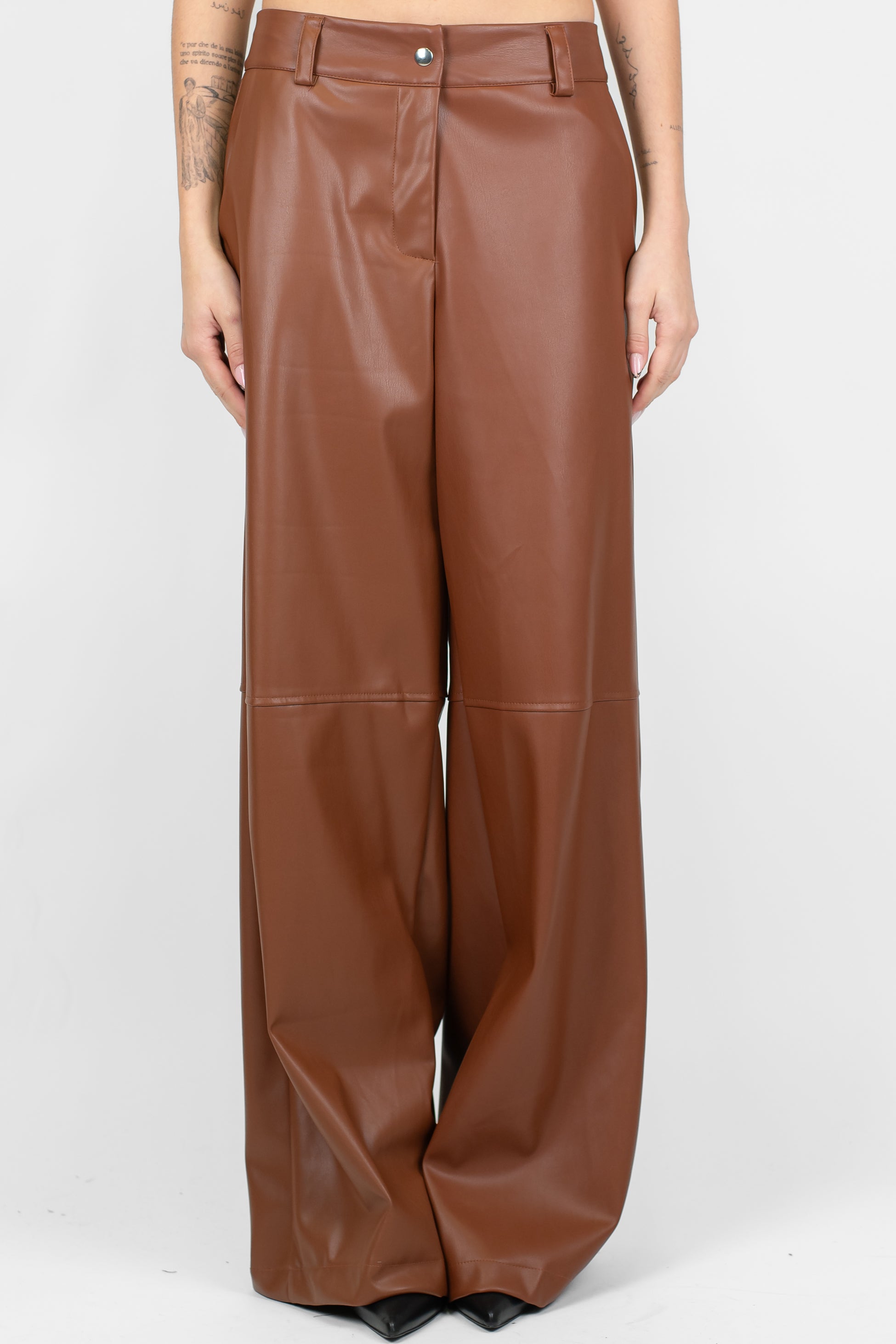 Dixie - Pantalone palazzo vita alta in ecopelle