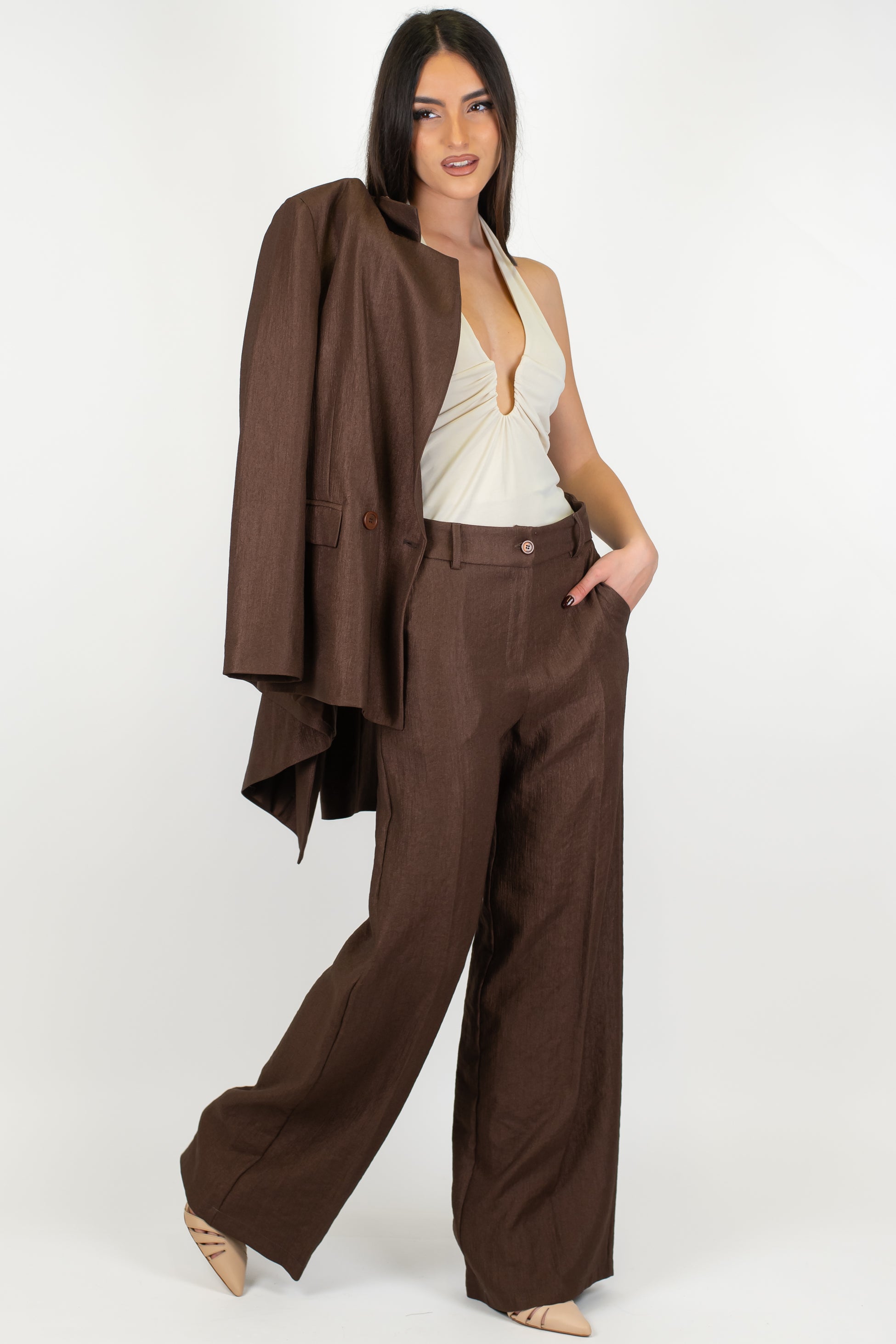 Motel - Pantalone palazzo con strigliature