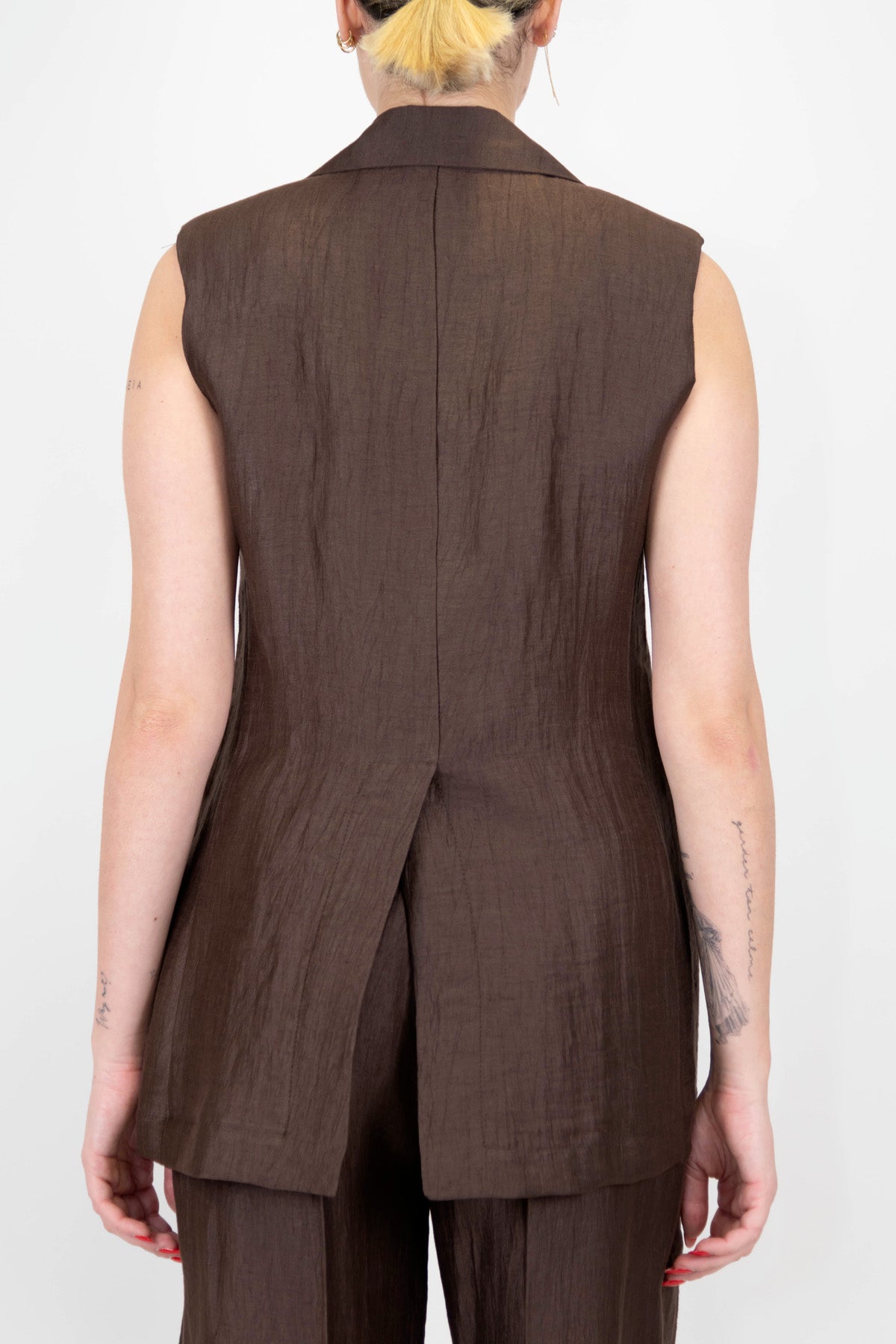 Maryley - Maxi gilet doppiopetto in misto lino