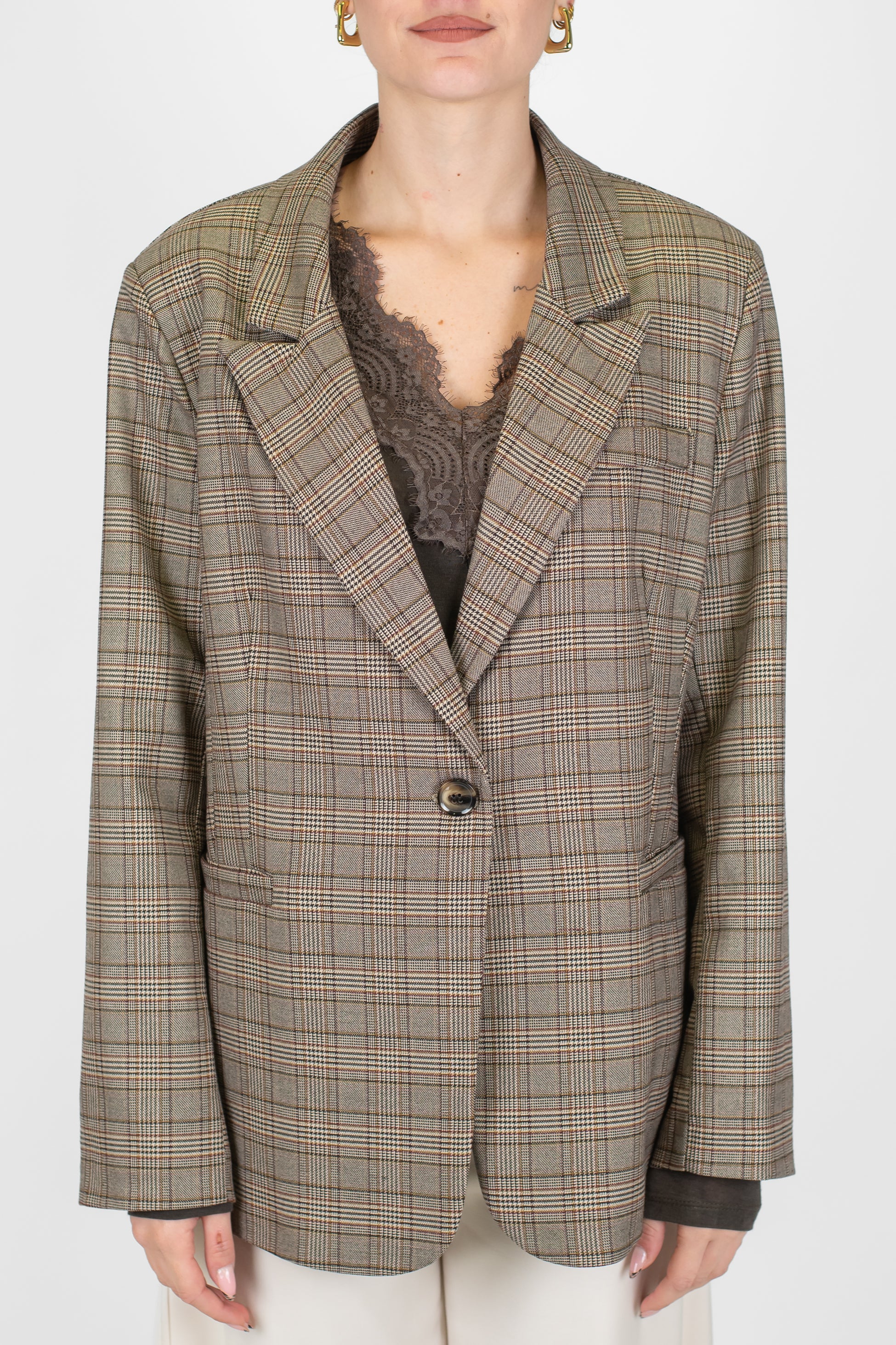 Haveone - Giacca monopetto fantasia principe di galles con spalline