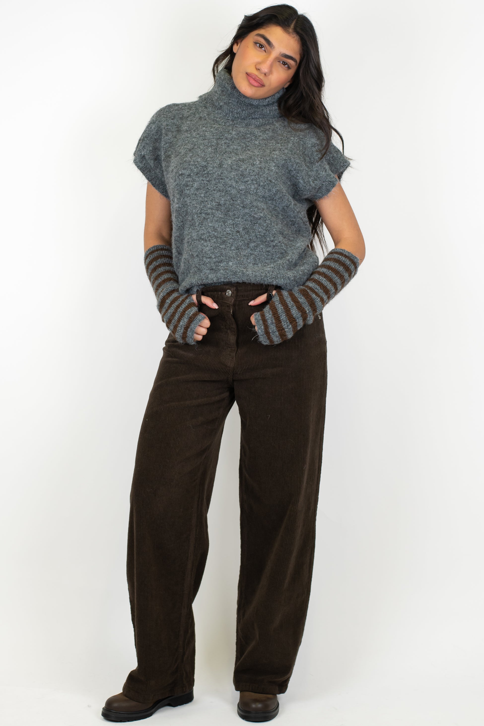 Haveone - Pantalone palazzo in velluto millerighe modello Bella