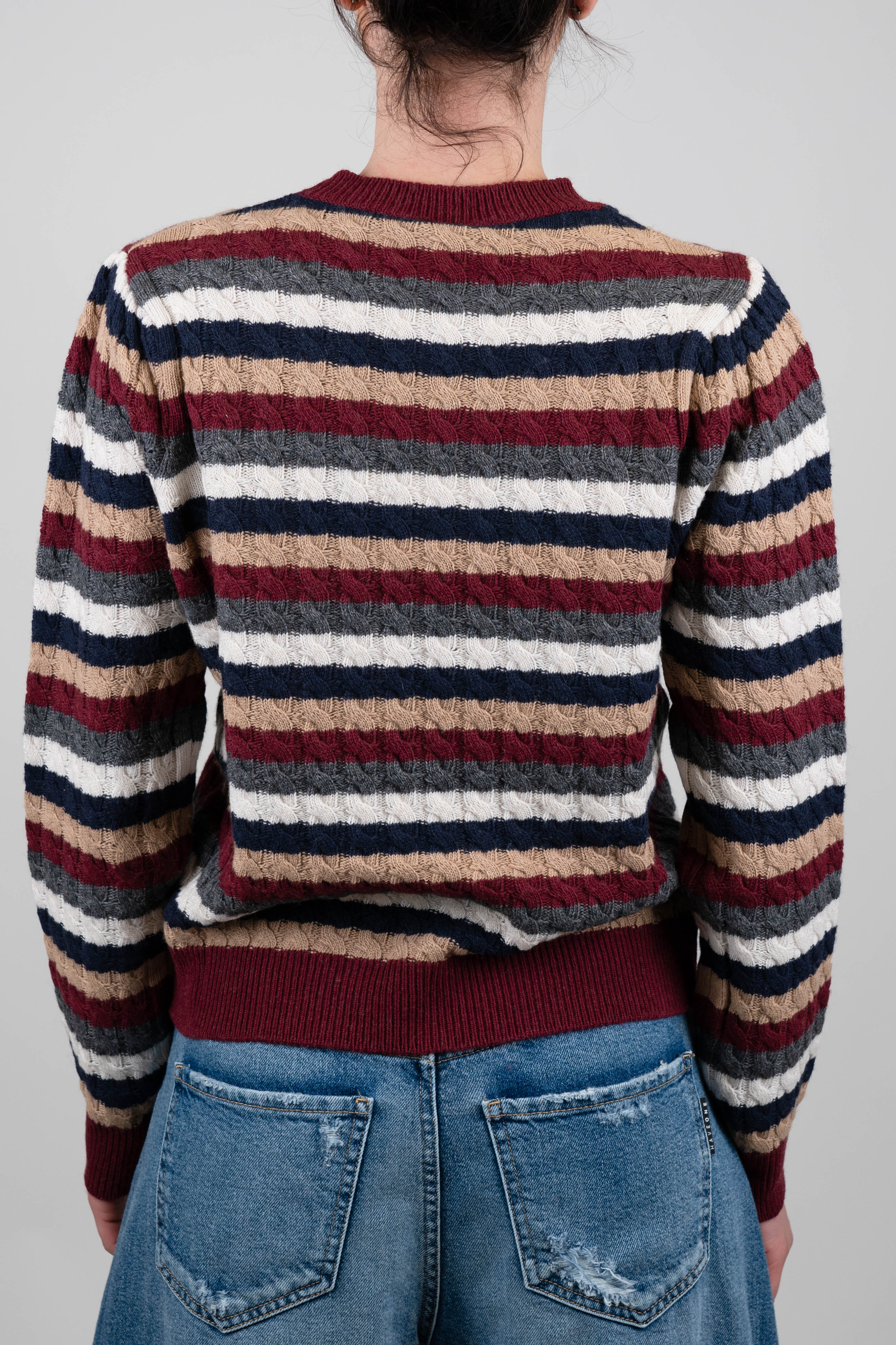 Tensione in - Maglia trecce fantasia a righe multicolor in misto lana e cashmere