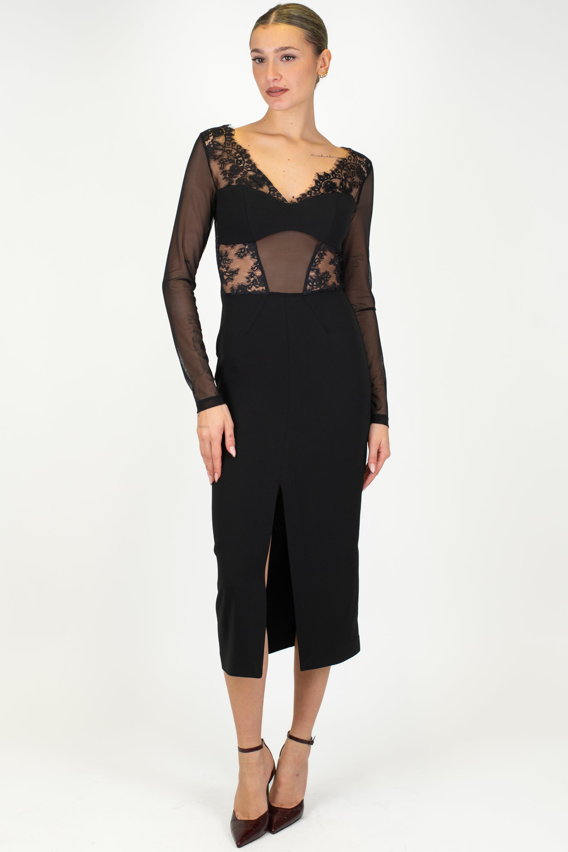 Imperial - Abito midi con maniche velate e pizzo