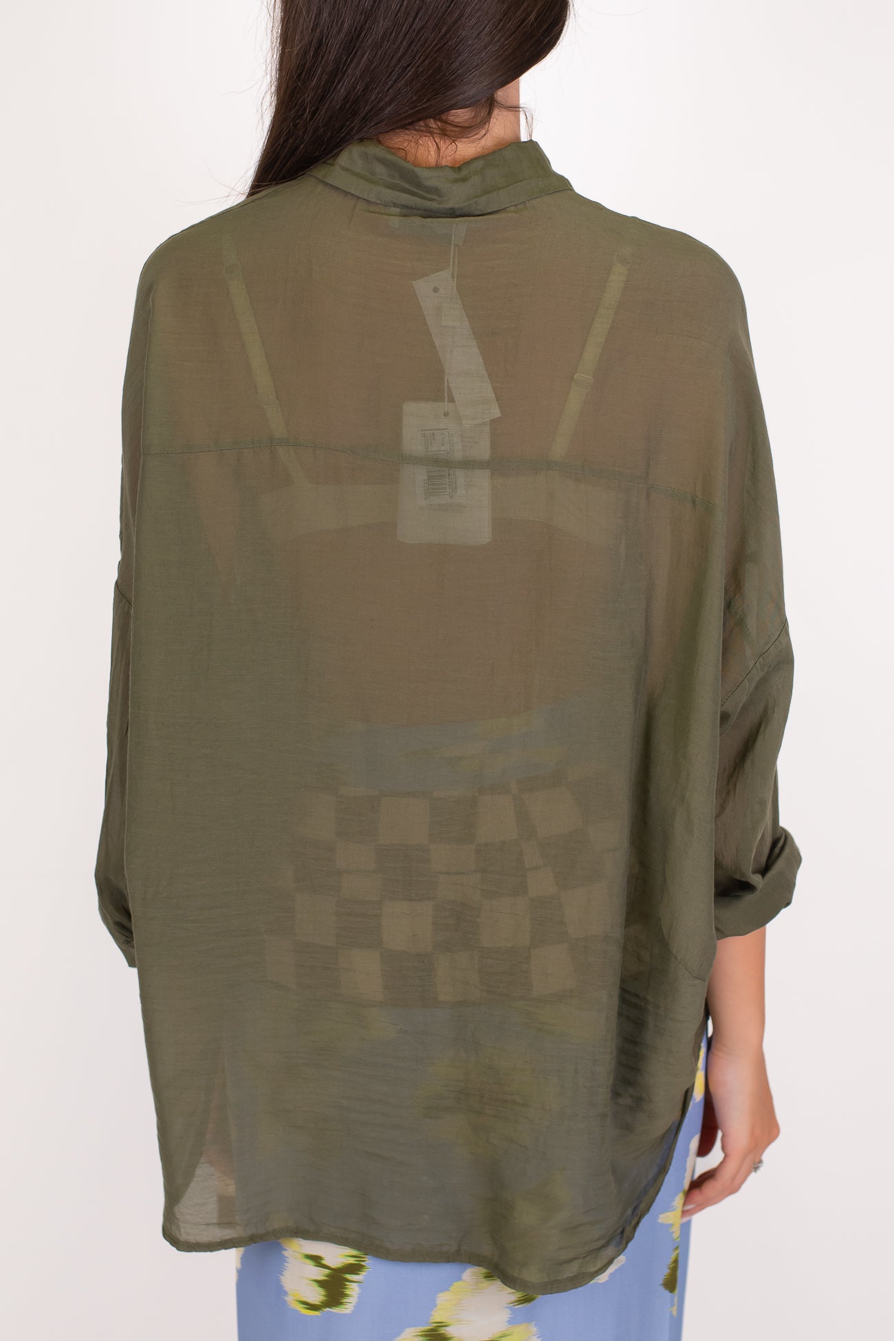 Motel - Camicia tinta unita in mussola di cotone e seta con strigliature