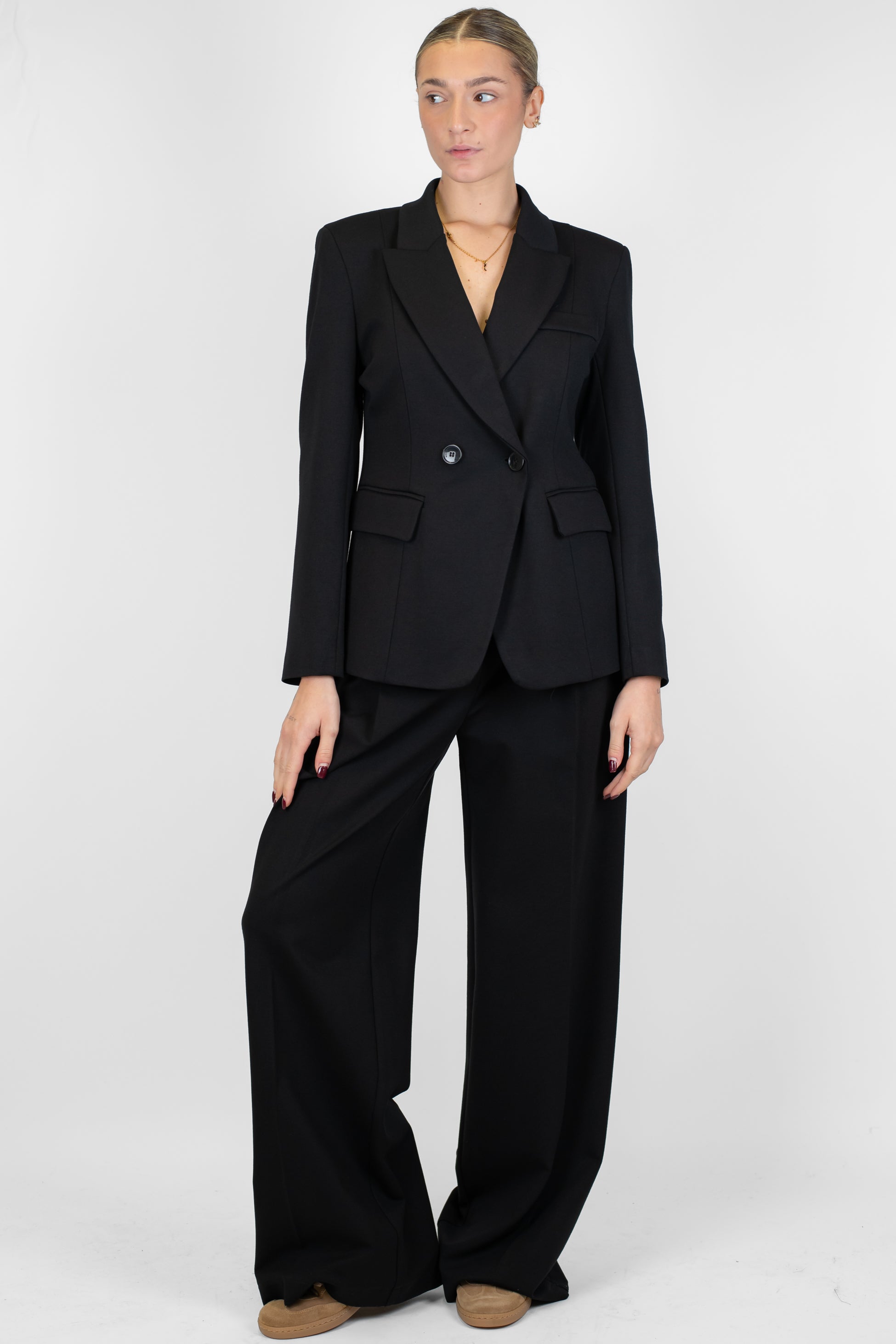 Maryley - Pantalone palazzo in punto milano con elastico sul retro