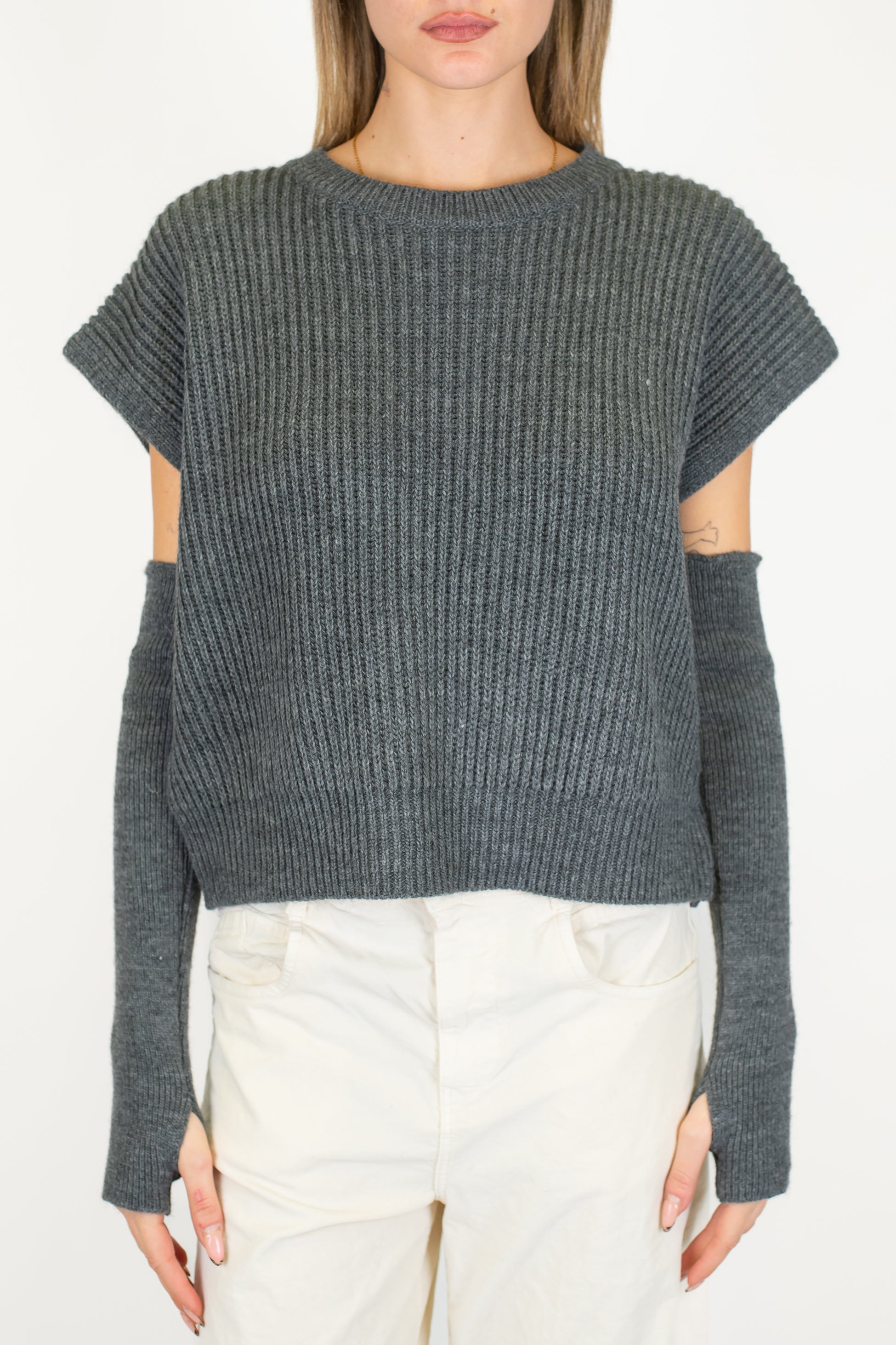 Dixie - Maglia girocollo a coste in misto lana con manicotti