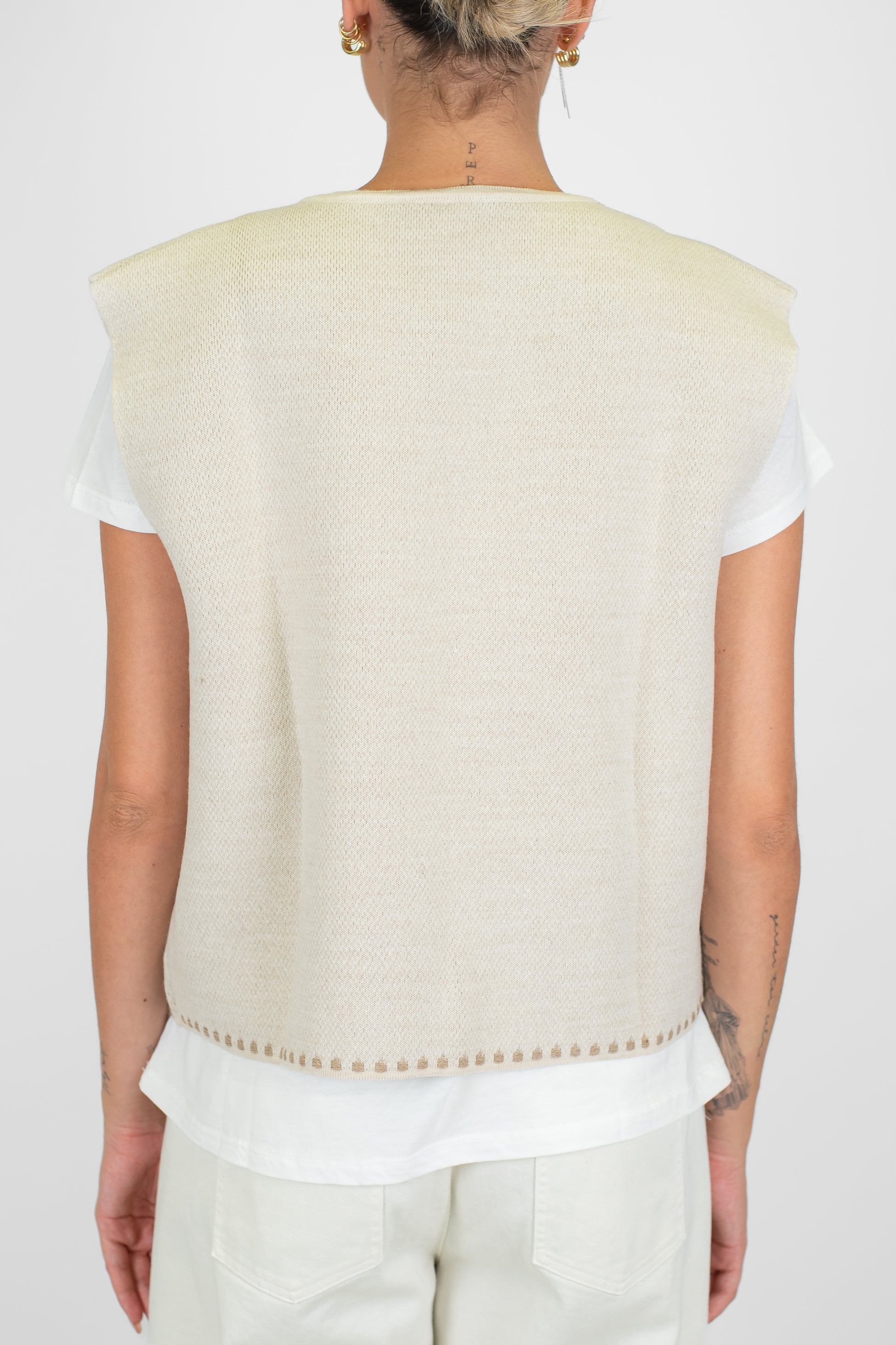 Tensione in - Gilet aperto fantasia astratta in misto lana