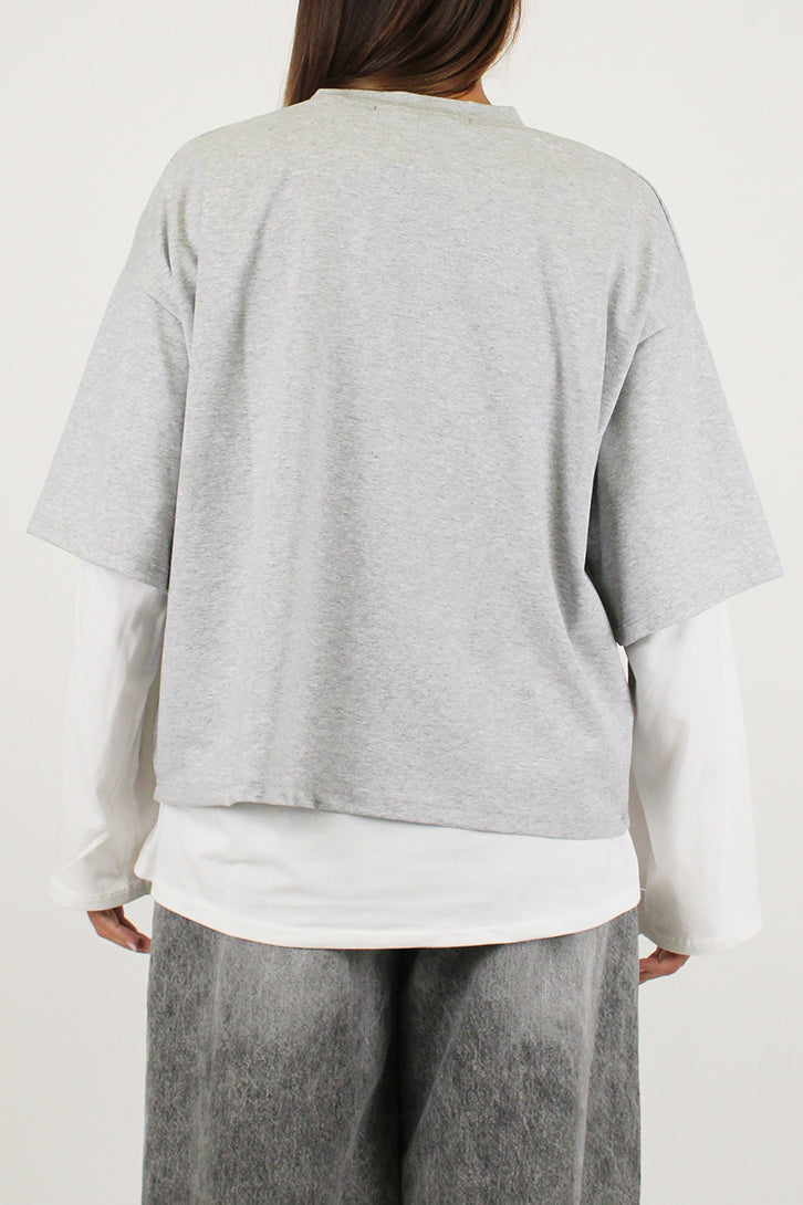 Haveone - Doppia shirt over manica lunga-manica corta a contrasto