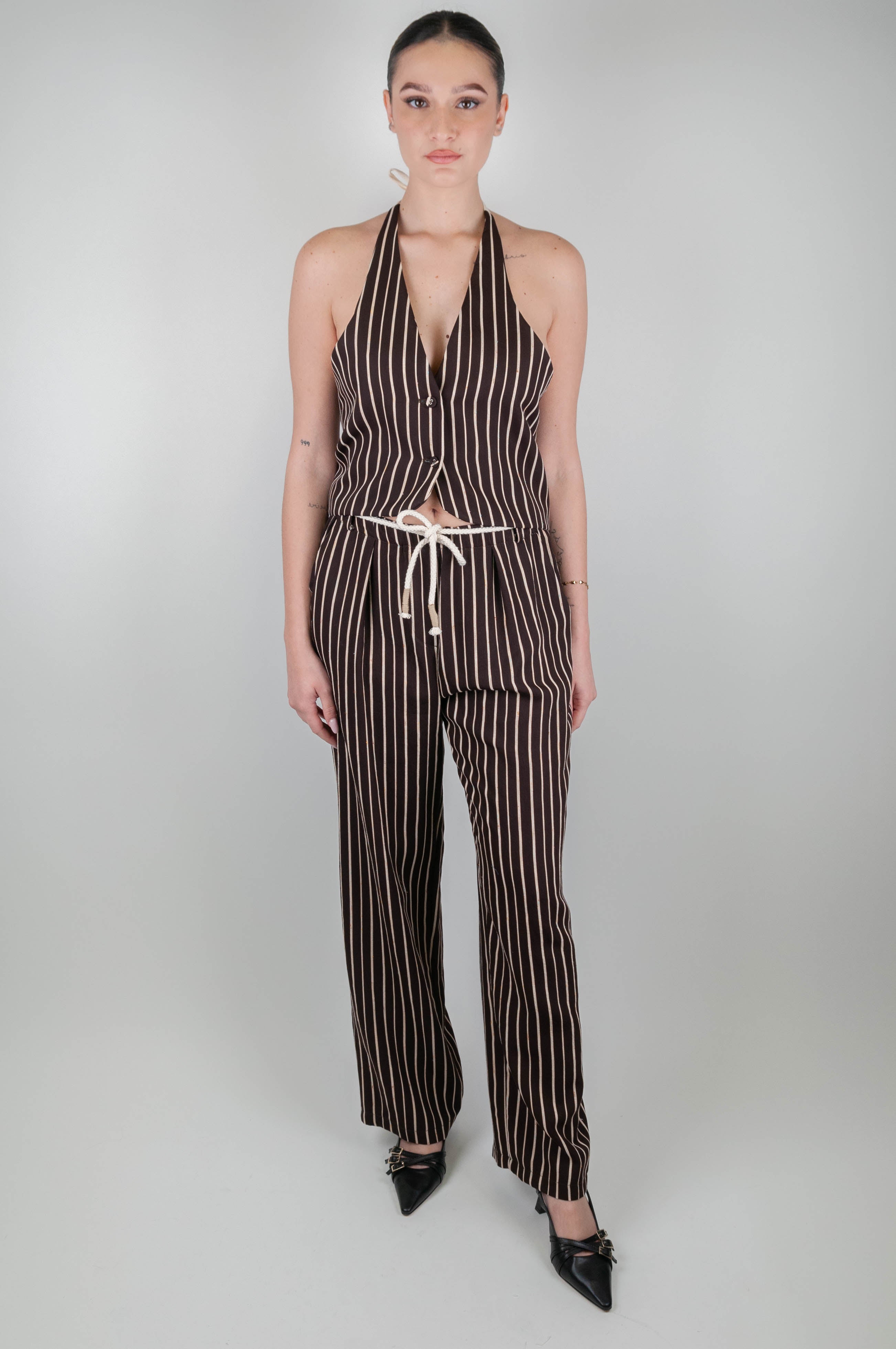 Motel - Pinstriped trousers with rope belt