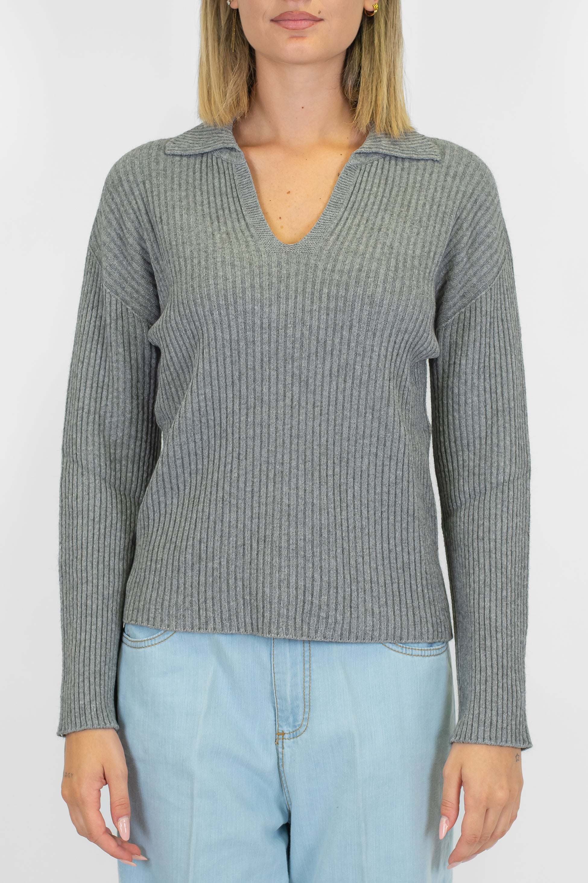 Kontatto - Polo in maglia scollo a V a coste