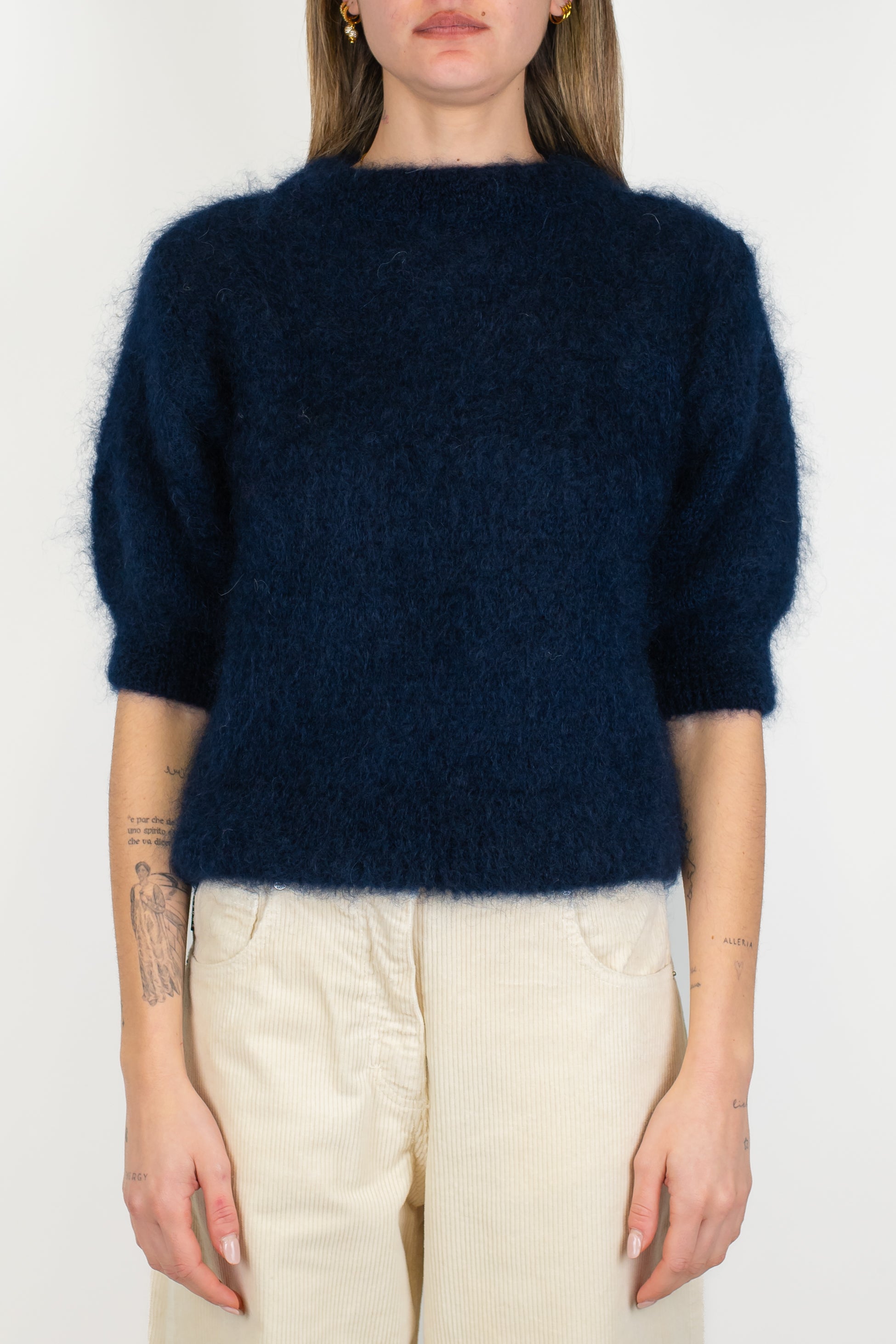 Dixie - Maglia girocollo con manica 3/4 in kid mohair