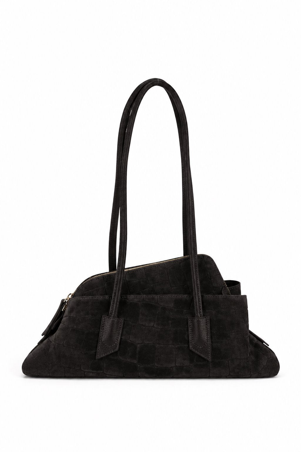 Borsa media trapezio in camoscio cocco con manici e tracolla