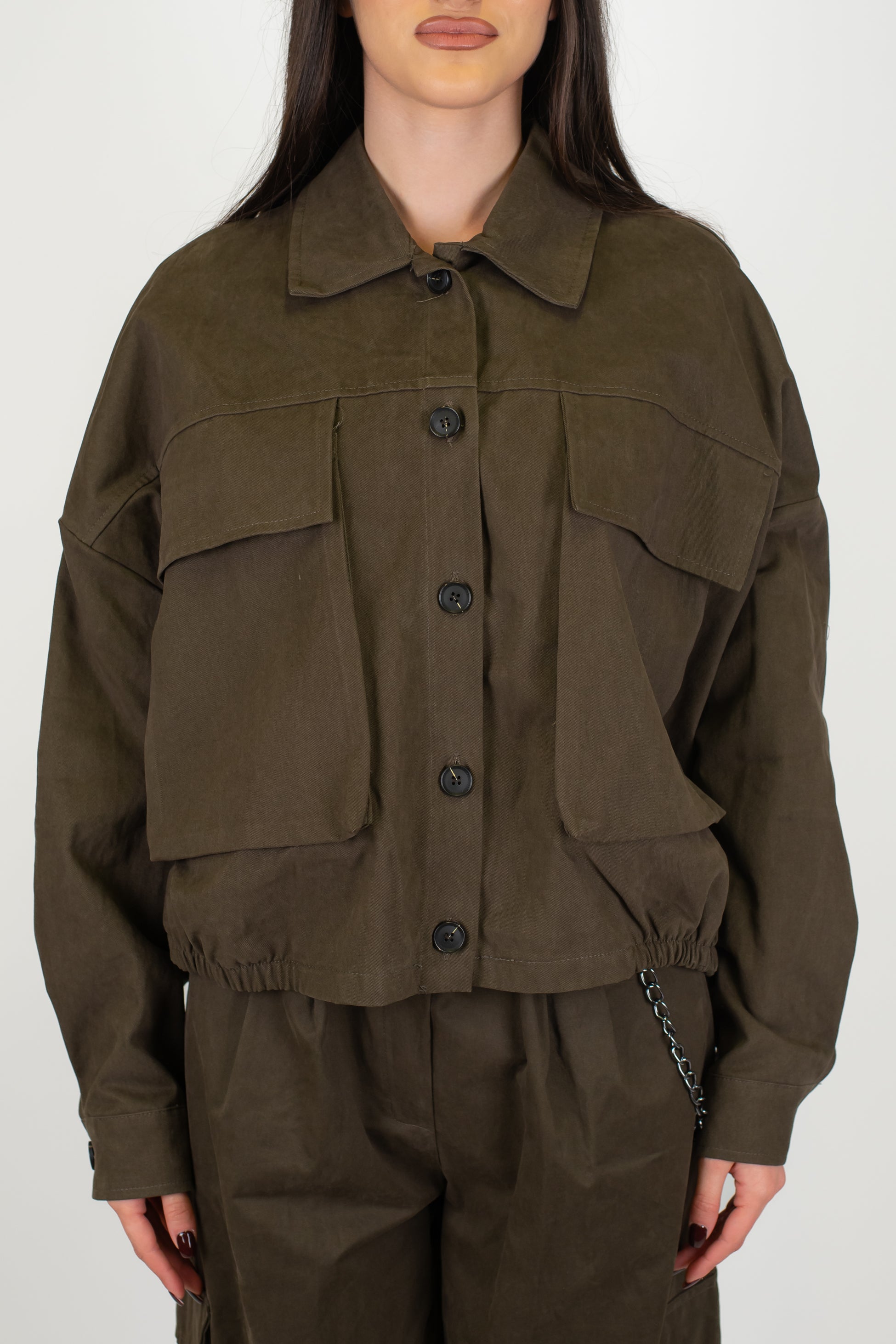 Motel - Bomber over in denim colorato con tasconi laterali