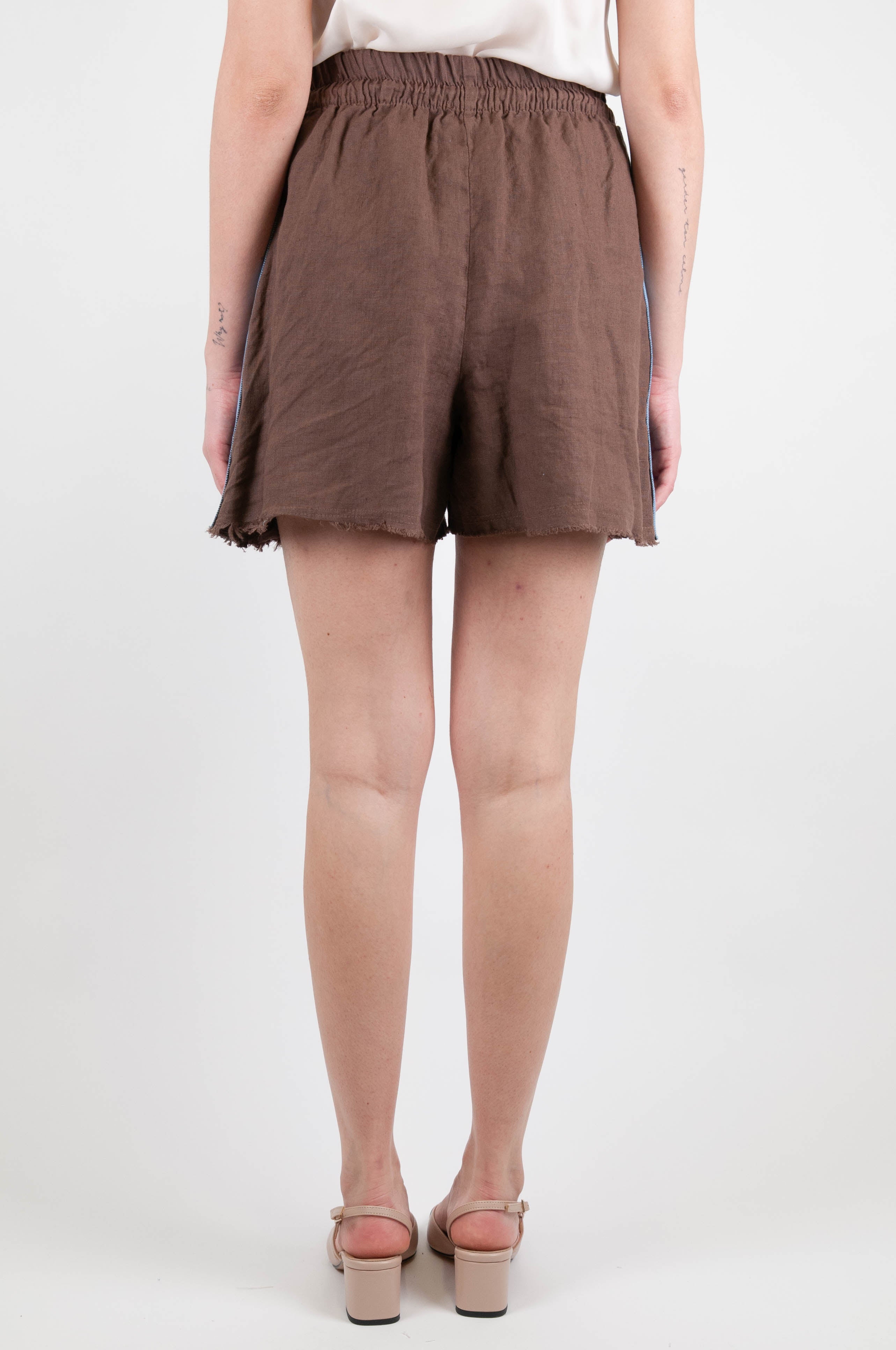 Motel - Linen shorts with drawstring and contrasting side band