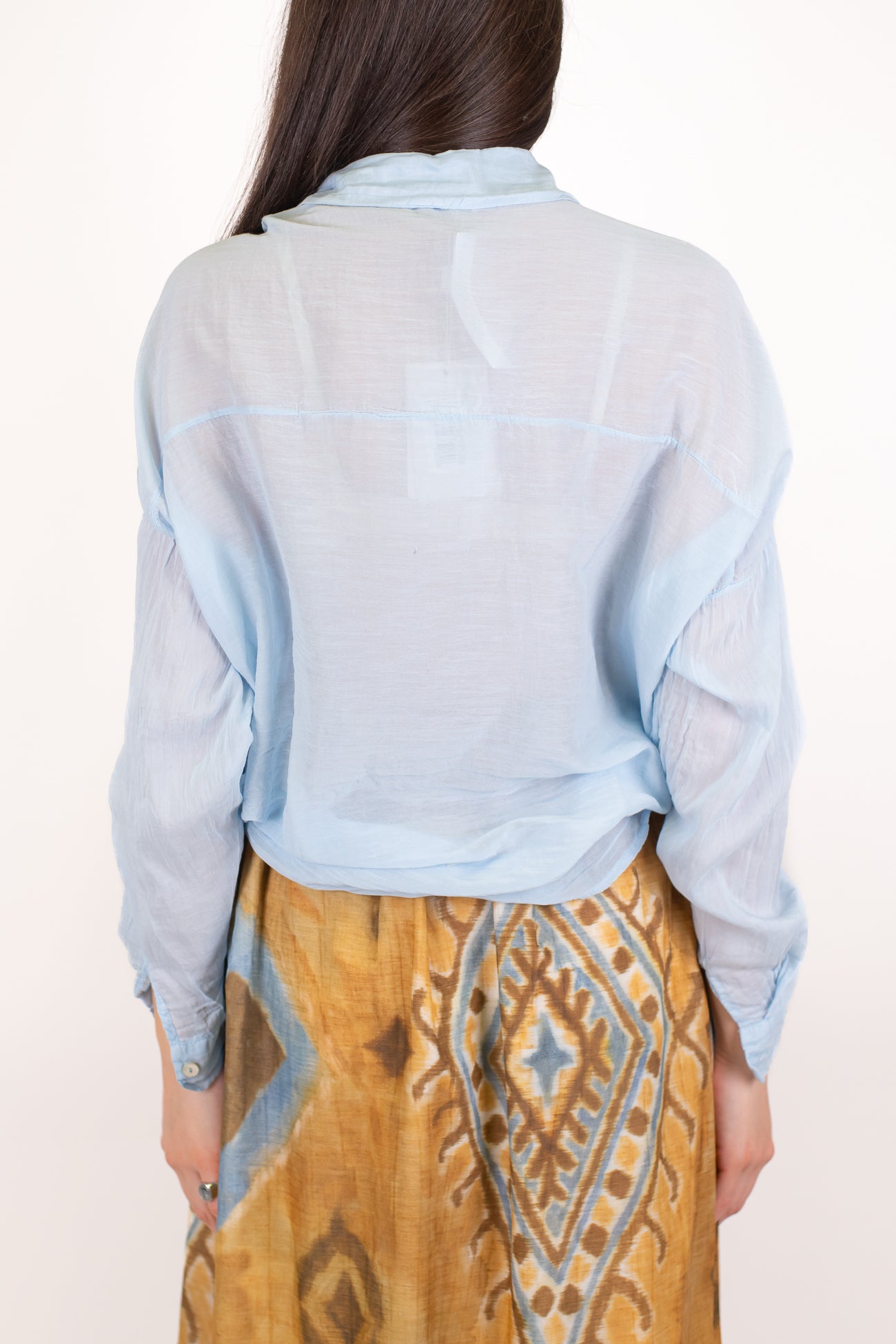 Motel - Camicia tinta unita in mussola di cotone e seta con strigliature