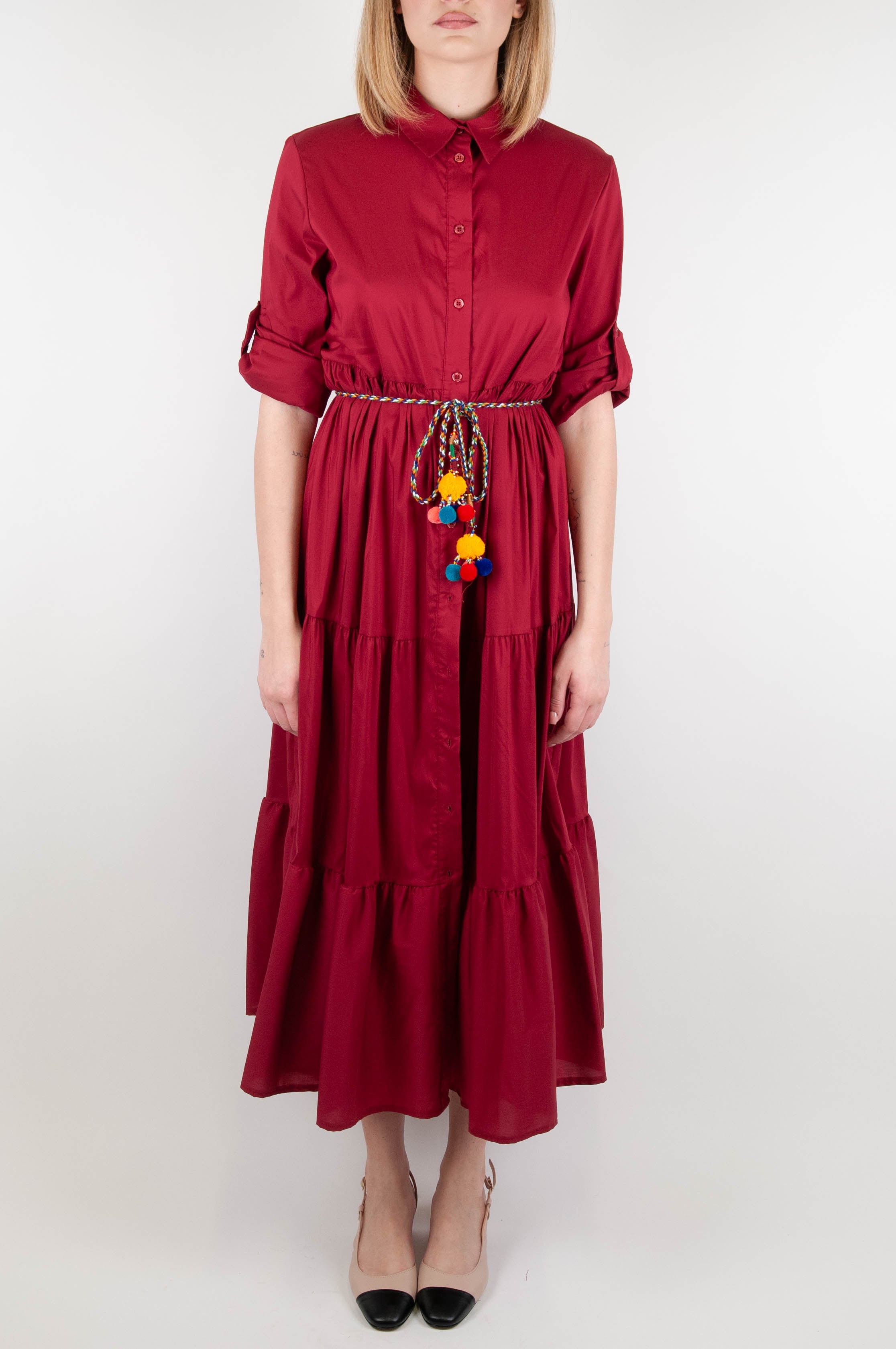 Dixie - Shirtdress with flounces and rope belt with pom poms