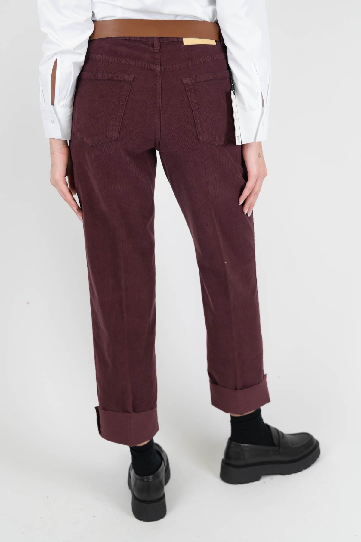 Haveone - Pantalone in velluto millerighe con risvolto