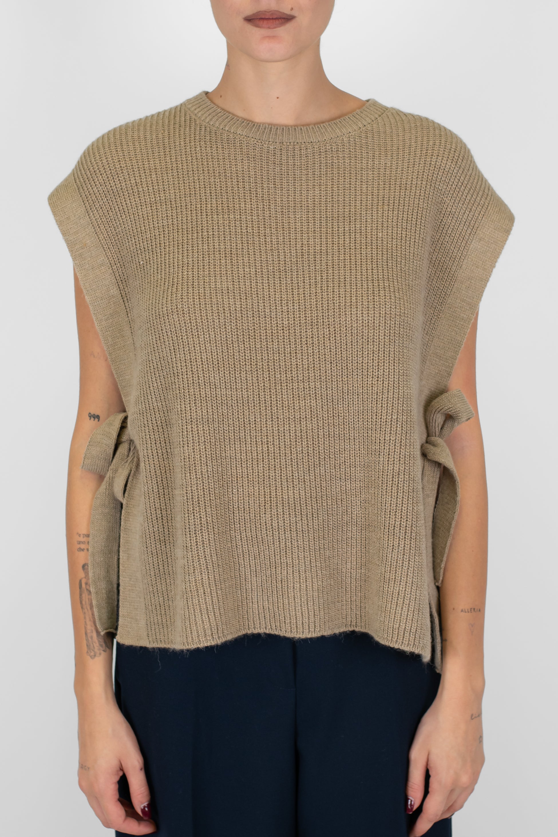 Haveone - Gilet in maglia a costine con fiocchi laterali