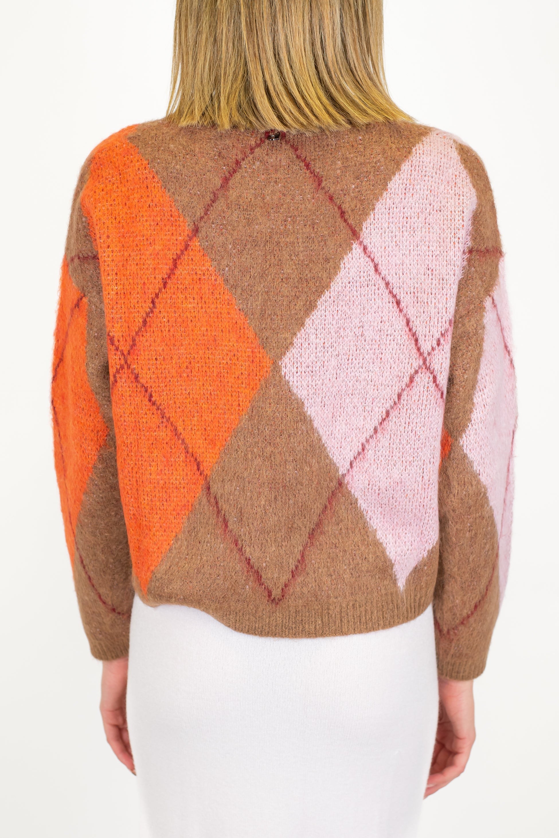 Dixie - Maglia fantasia rombi a contrasto in misto lana