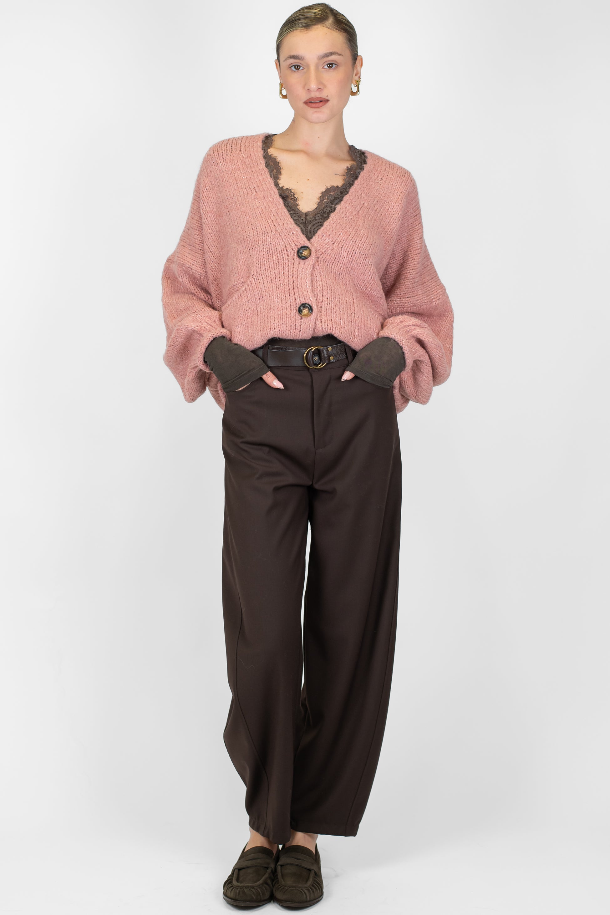 Haveone - Cardigan over in misto lana con chiusura a tre bottoni