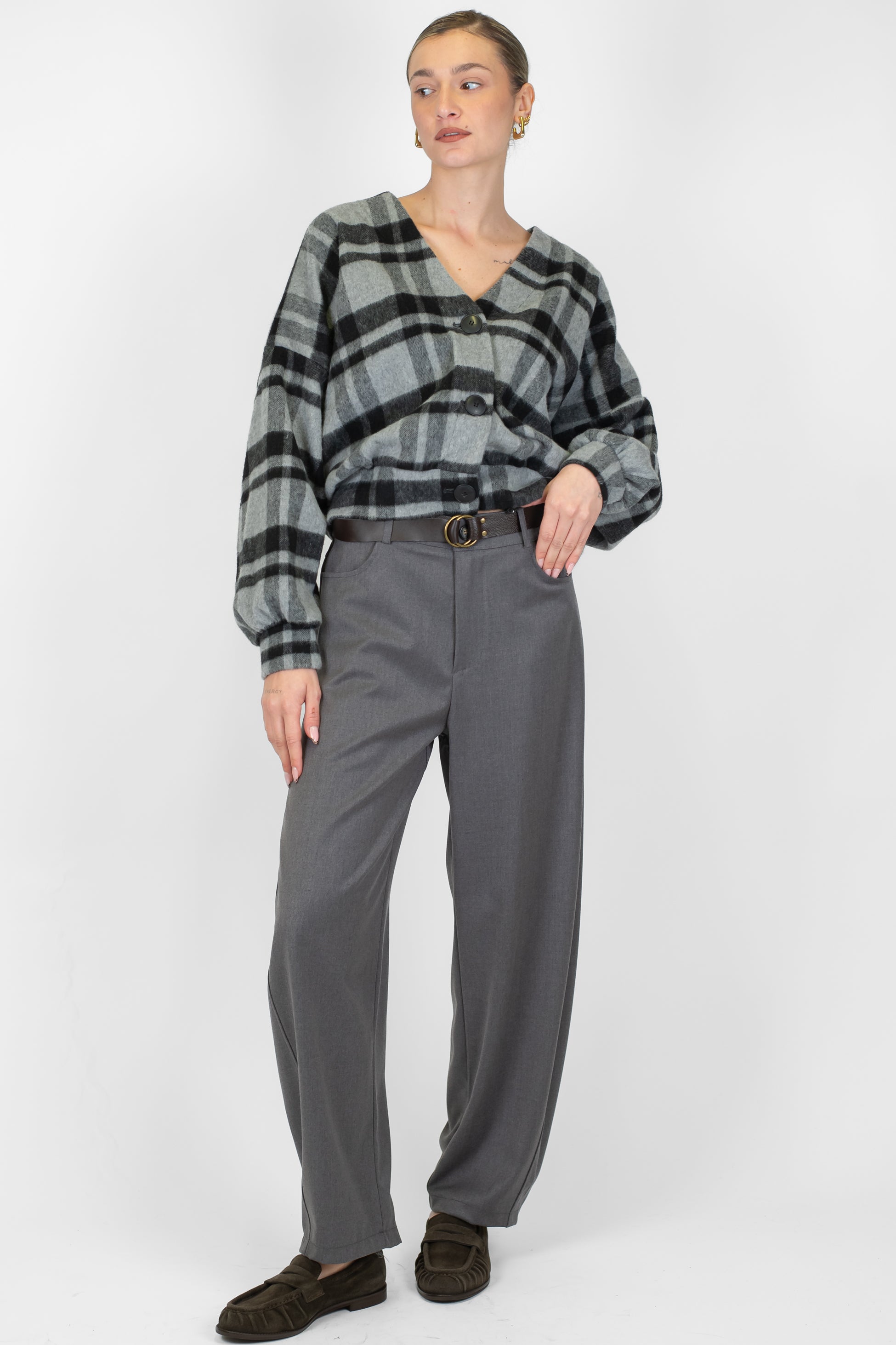 Haveone - Cardigan over fantasia check in misto lana