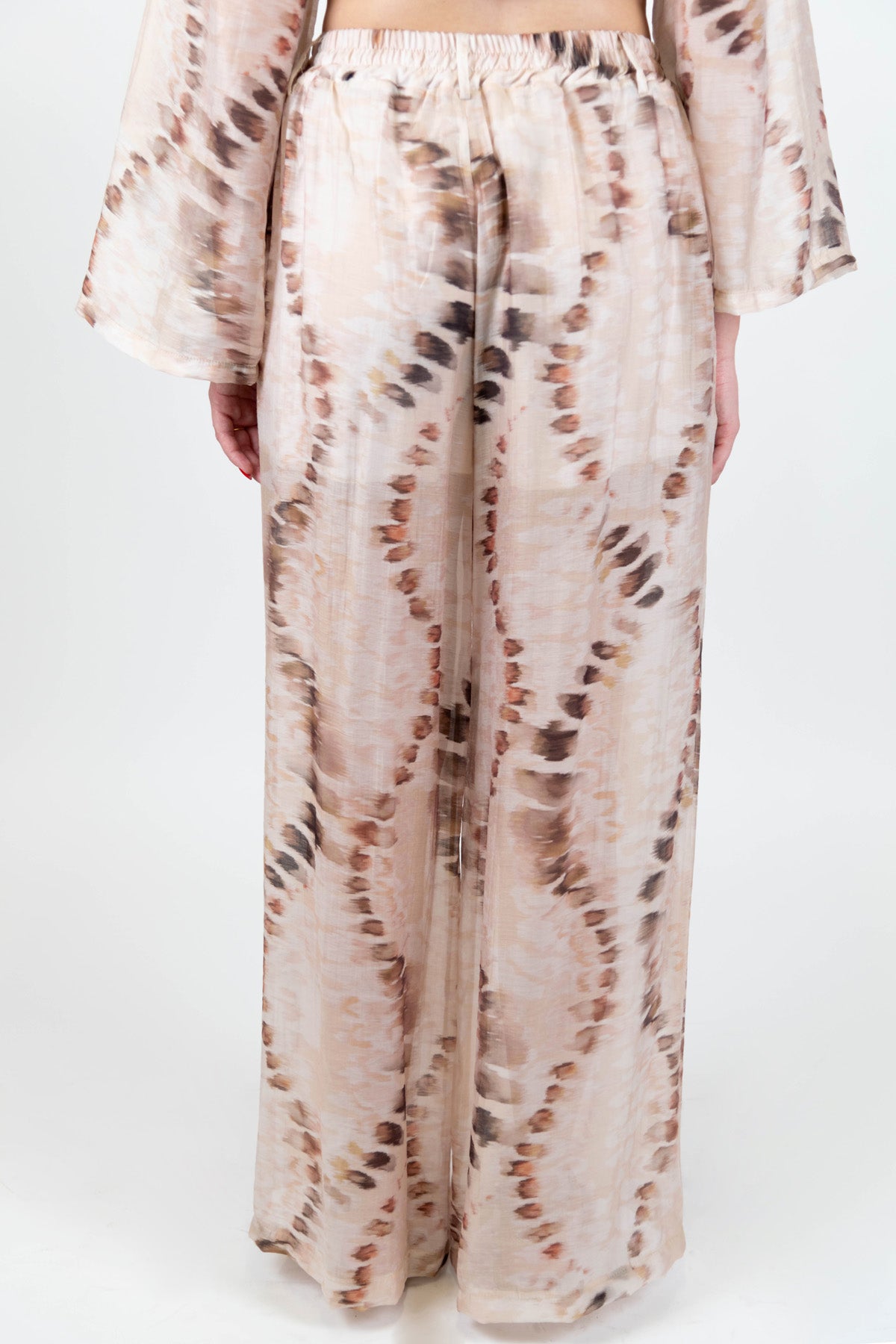 Haveone - Pantalone palazzo fantasia astratta in lyocell con elastico in vita