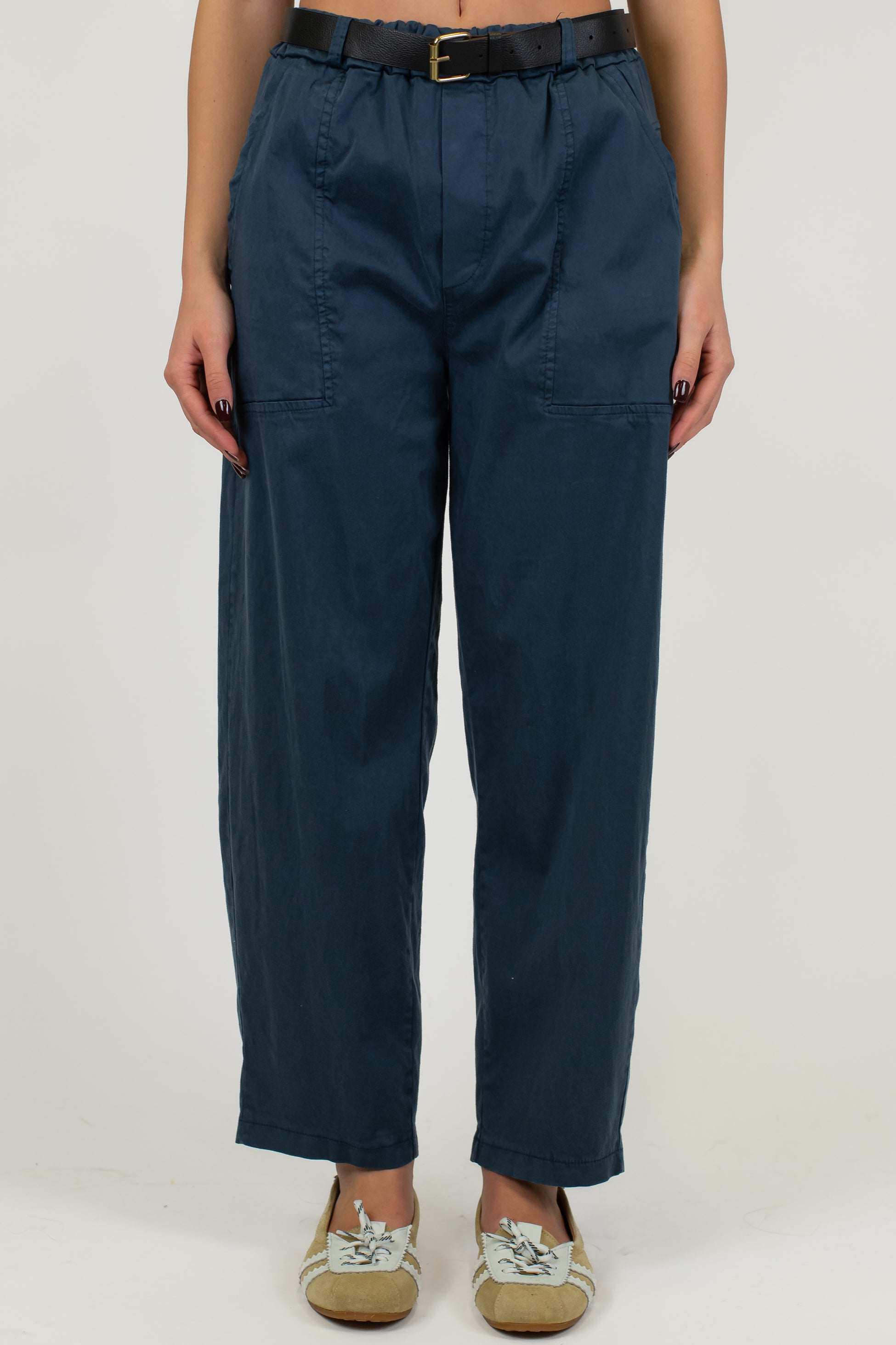 Haveone - Pantalone regular in misto cotone e lyocell con elastico sul retro