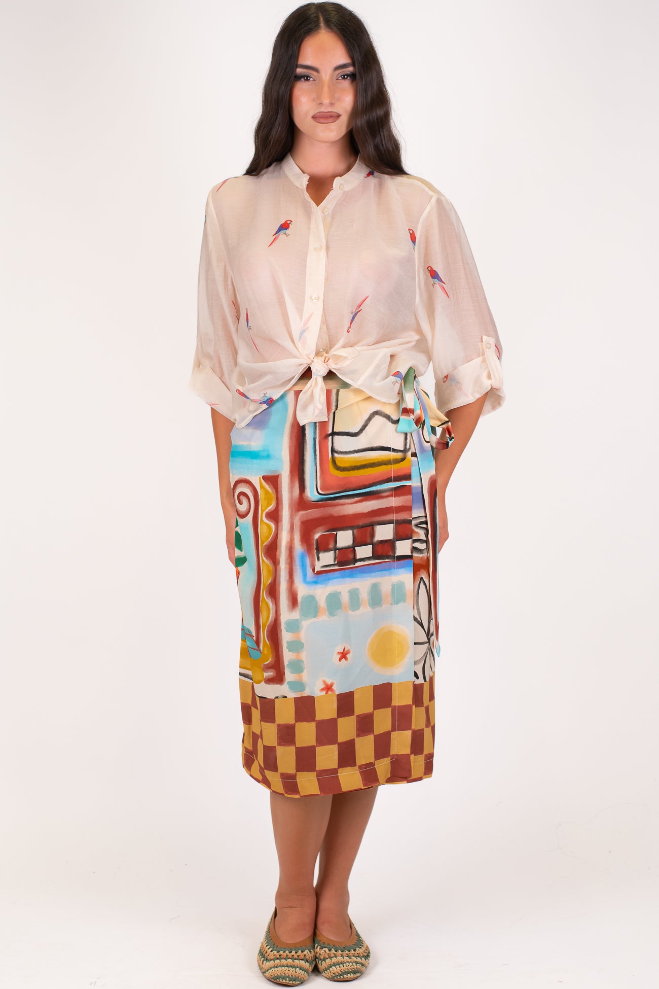 Dixie - Gonna pareo midi fantasia astratta in viscosa leggera