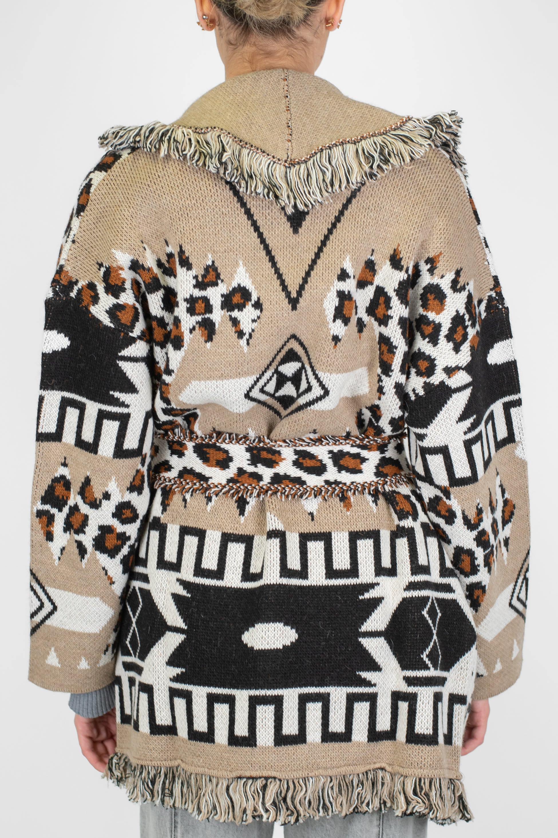 Motel - Cardigan in misto lana fantasia astratta con frange