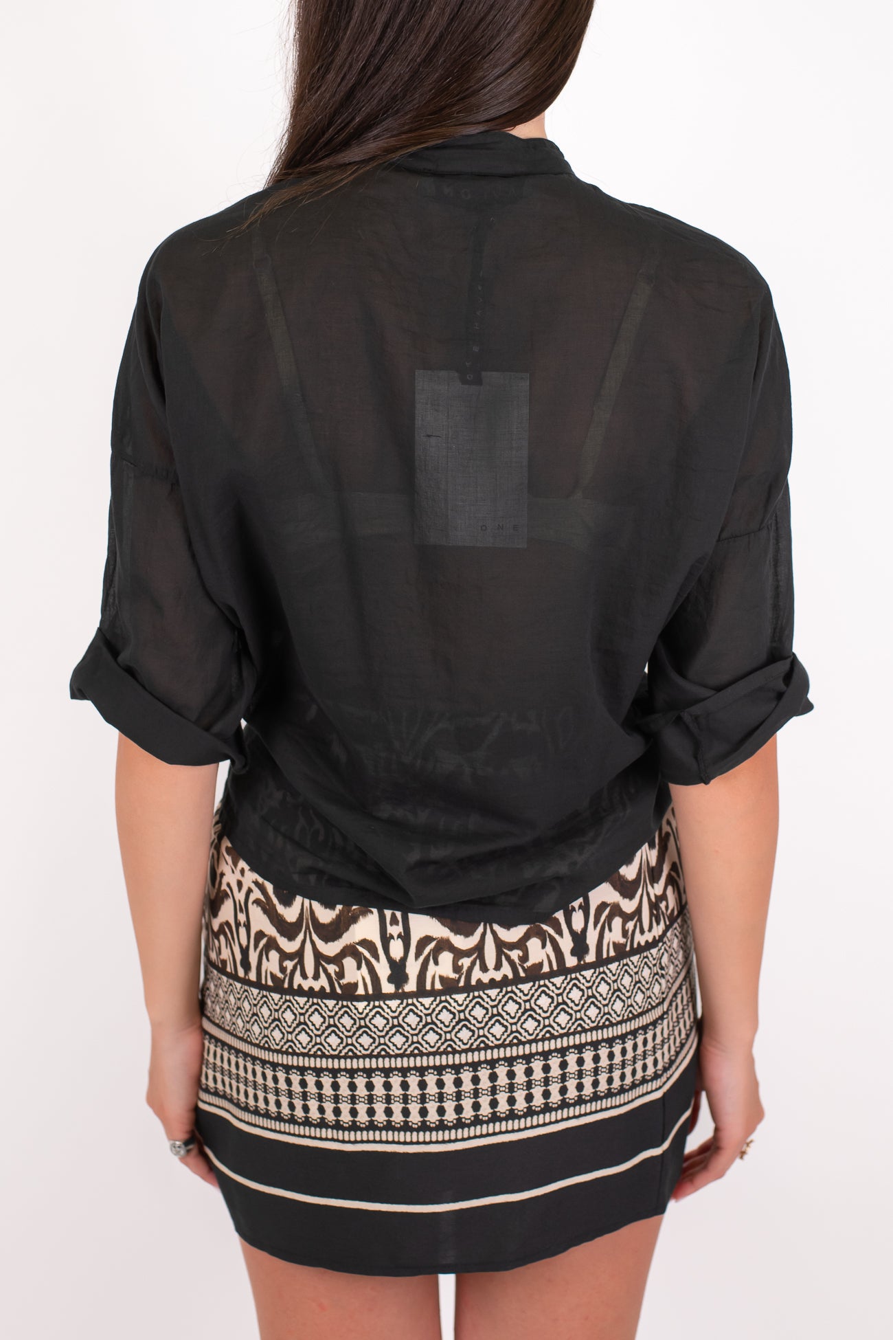 Haveone - Camicia mezzamanica in mussola di cotone con collo coreano
