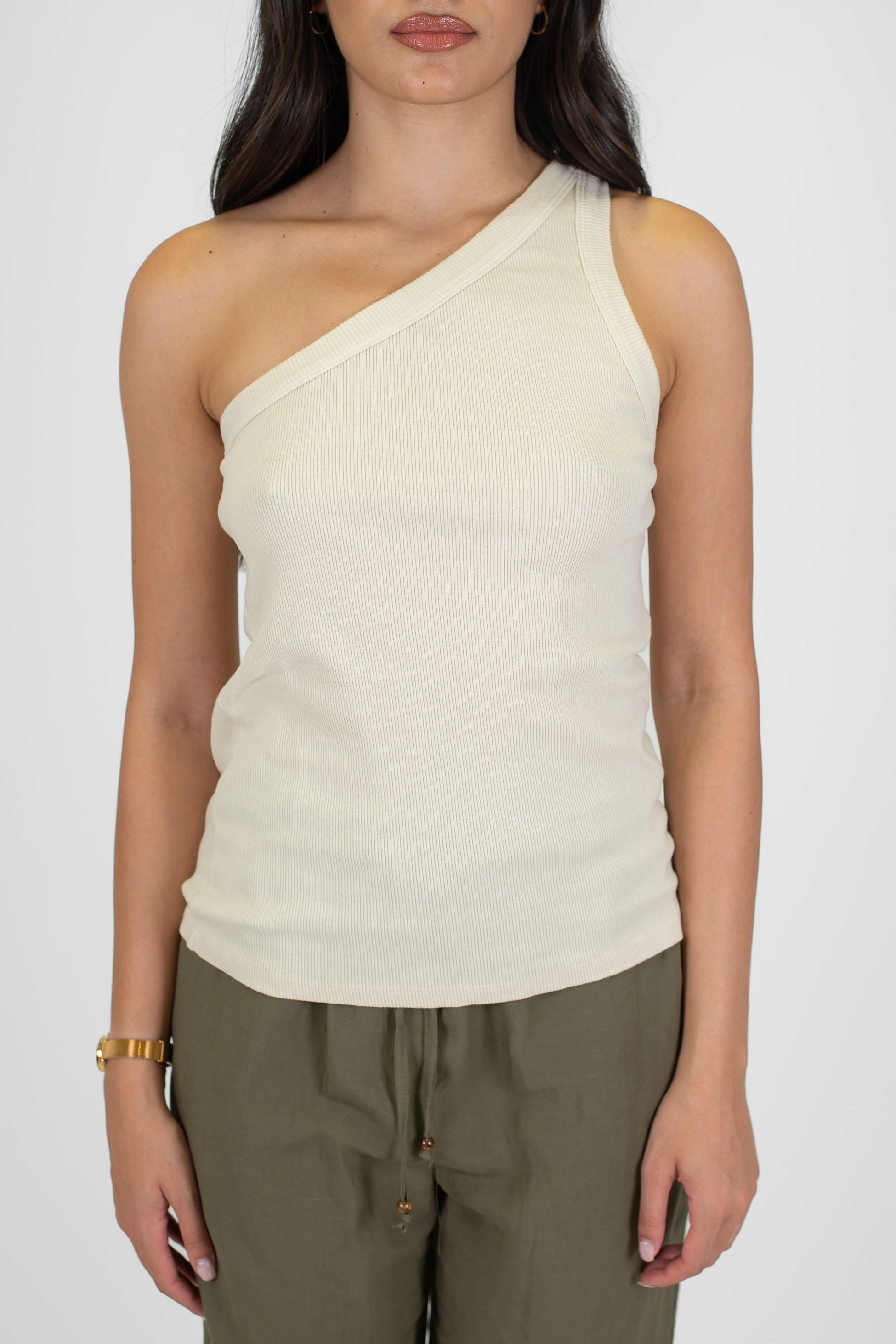 Tensione in - Top monospalla a costine in cotone