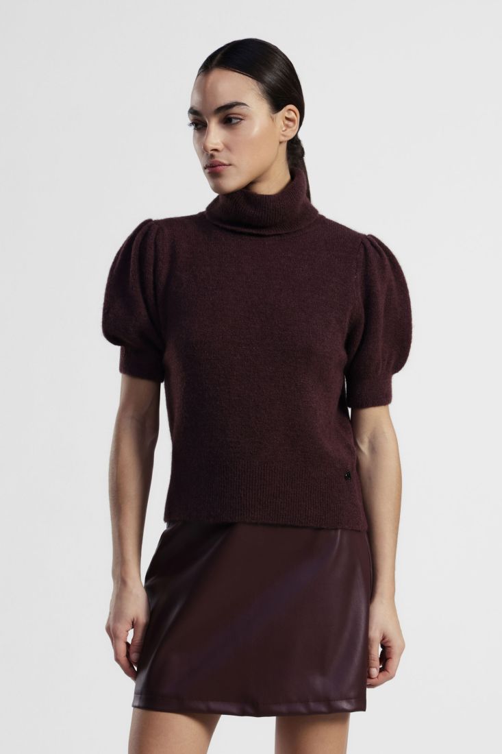 Dixie - Maglione a collo alto maniche corte a palloncino in Baby alpaca