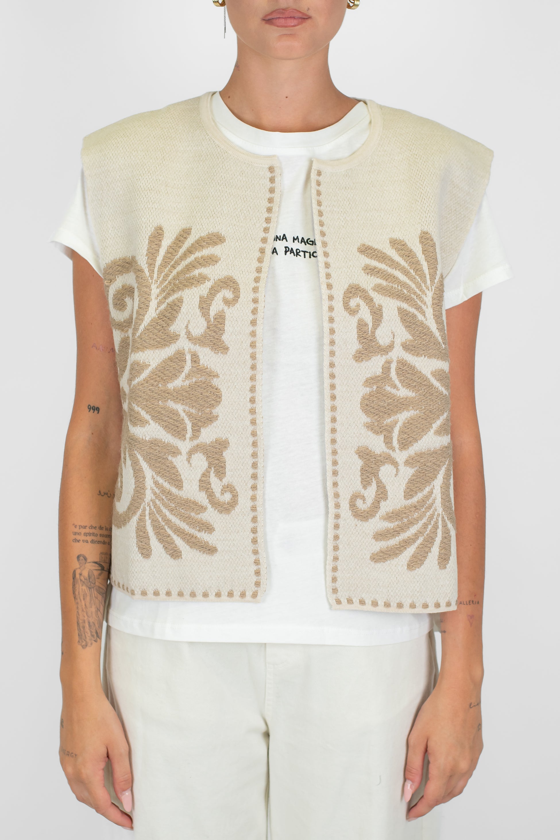 Tensione in - Gilet aperto fantasia astratta in misto lana