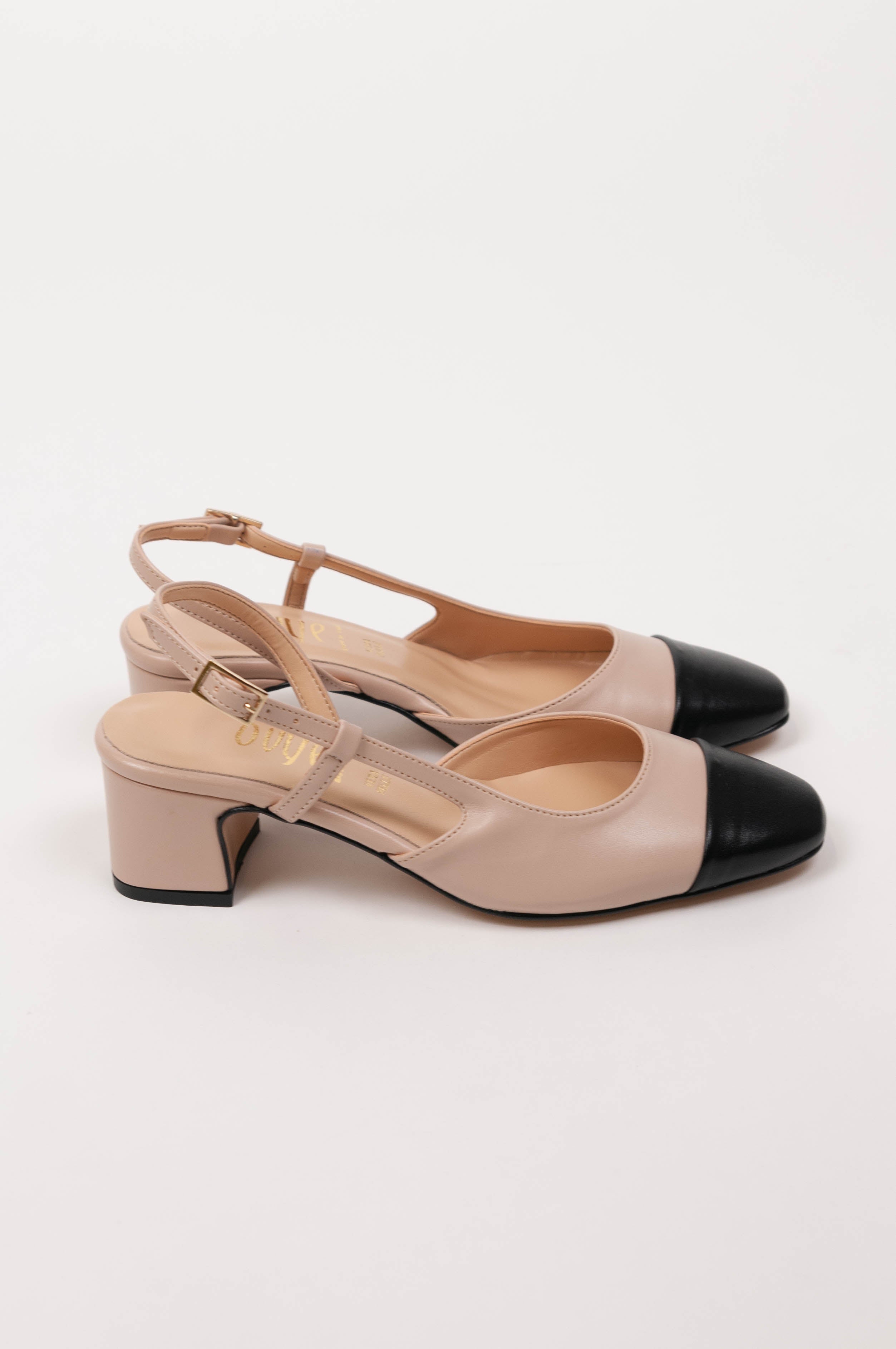 Ovyé - Slingback in pelle con punta a contrasto