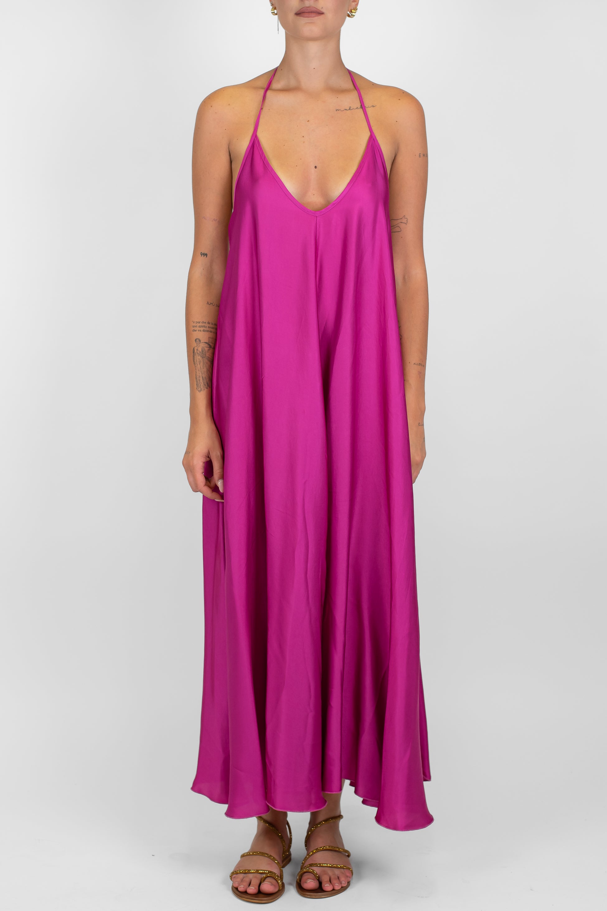 Motel - Abito lungo scollo v con bretelle sottili in satin