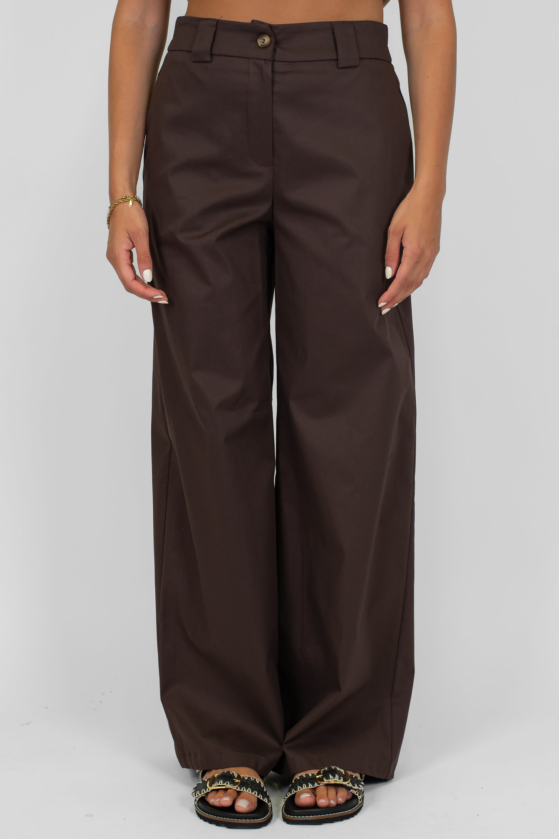 Tensione in - Coordinato in cotone tela paracadute con top a fascia e pantalone palazzo con elastico sul retro