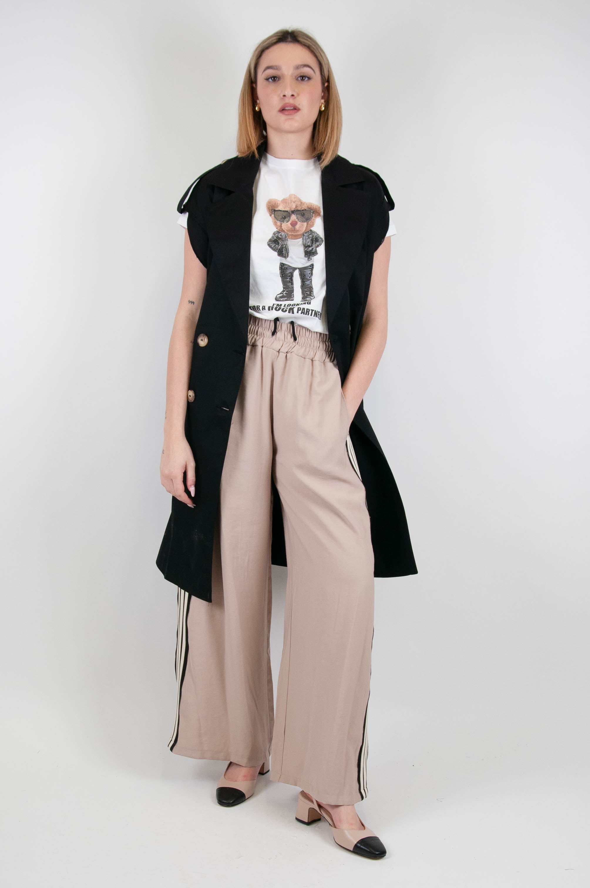 Haveone - Double-breasted sleeveless trench coat with belt