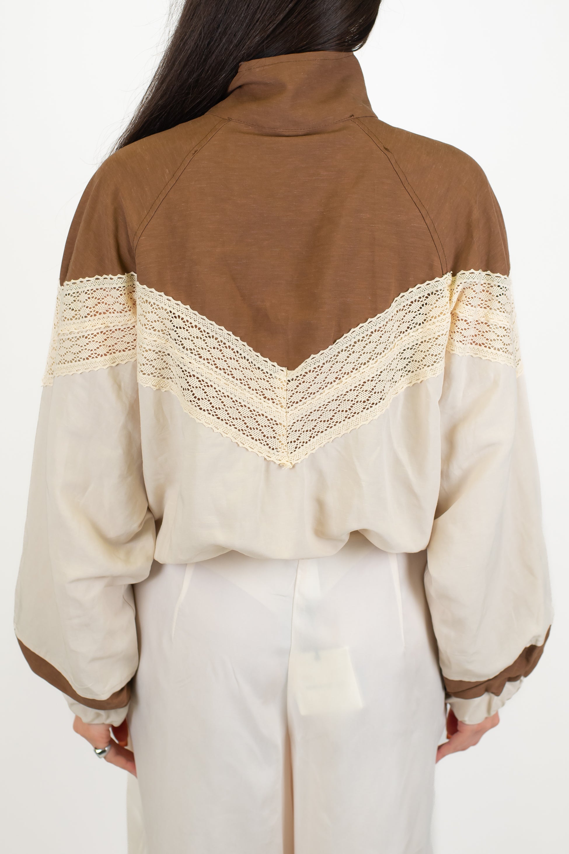 Tensione in - Bomber in misto viscosa e lino con colori a contrasto e dettagli in crochet