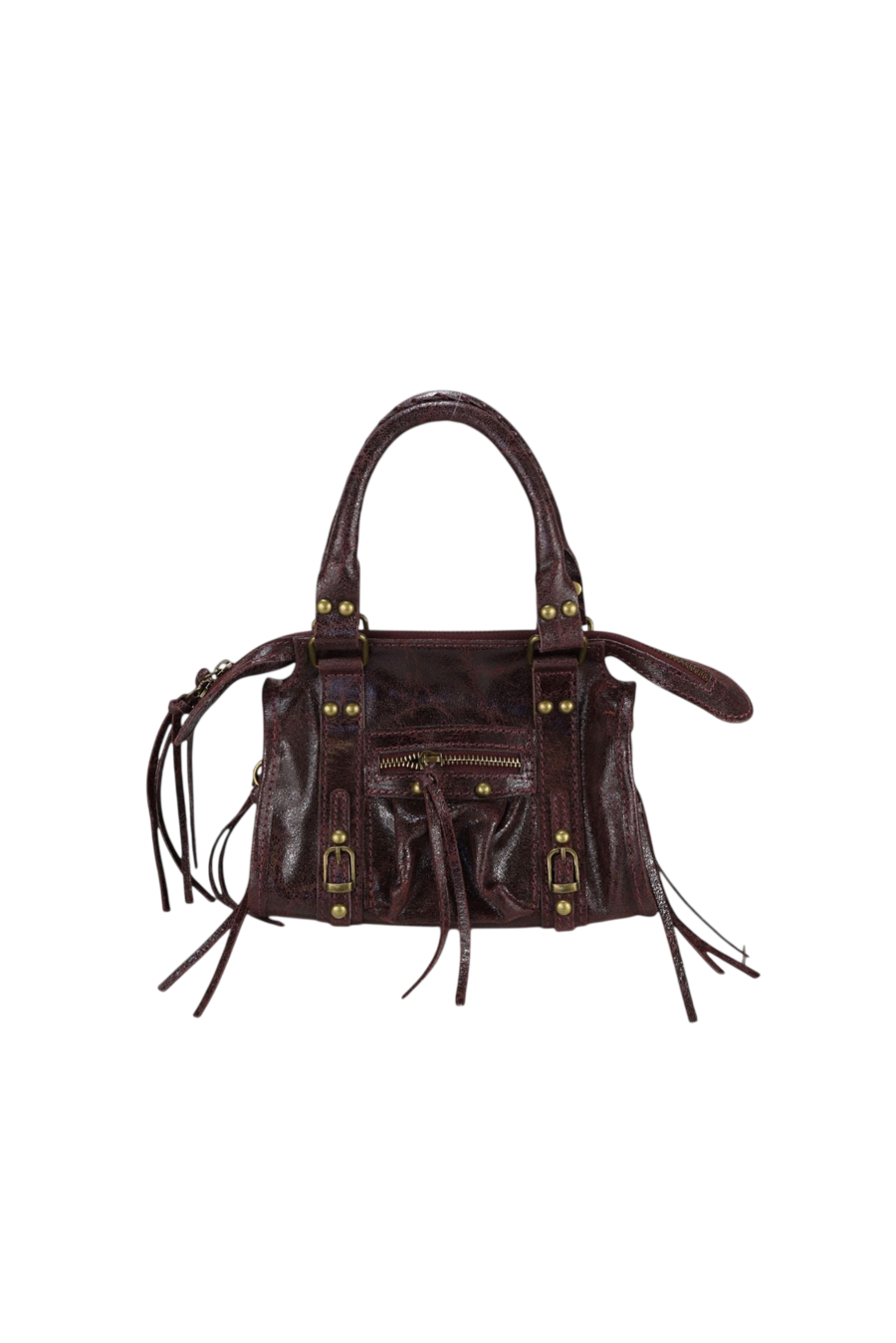 Borsa piccola in pelle spalmata con finiture in oro anticato