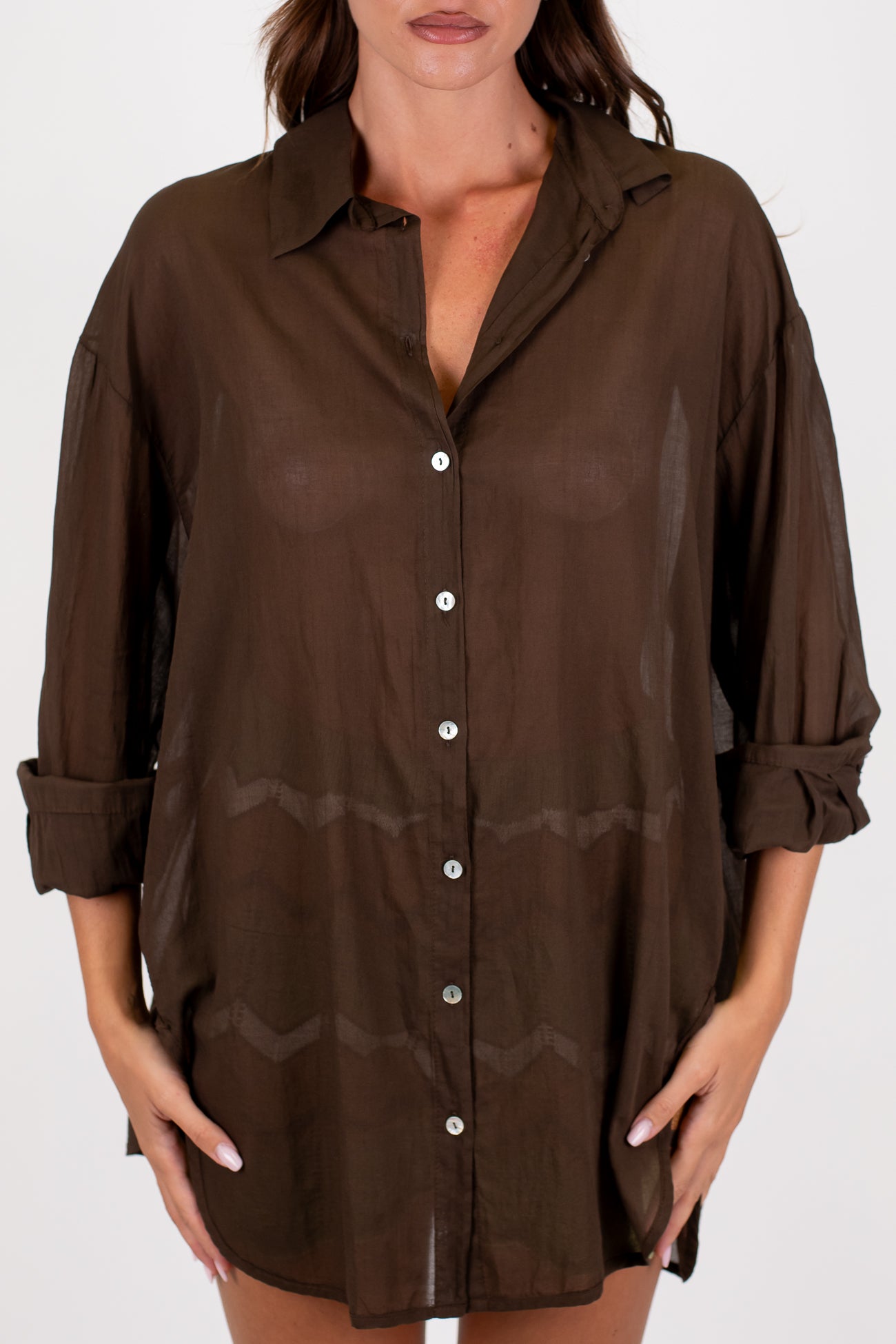 Tensione in - Maxi camicia in mussola di cotone