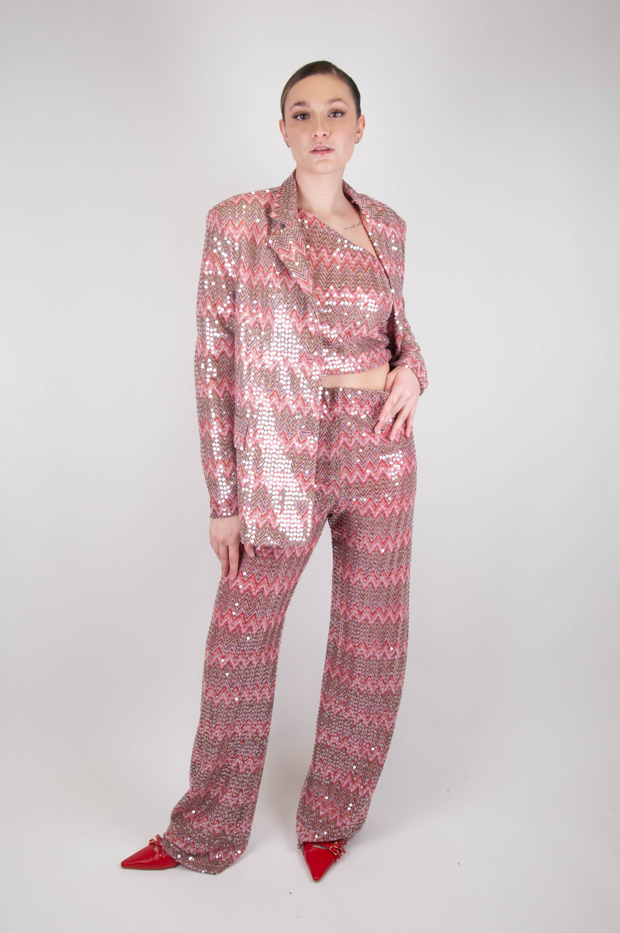 Haveone - Pantalone paillettes fantasia zig zag