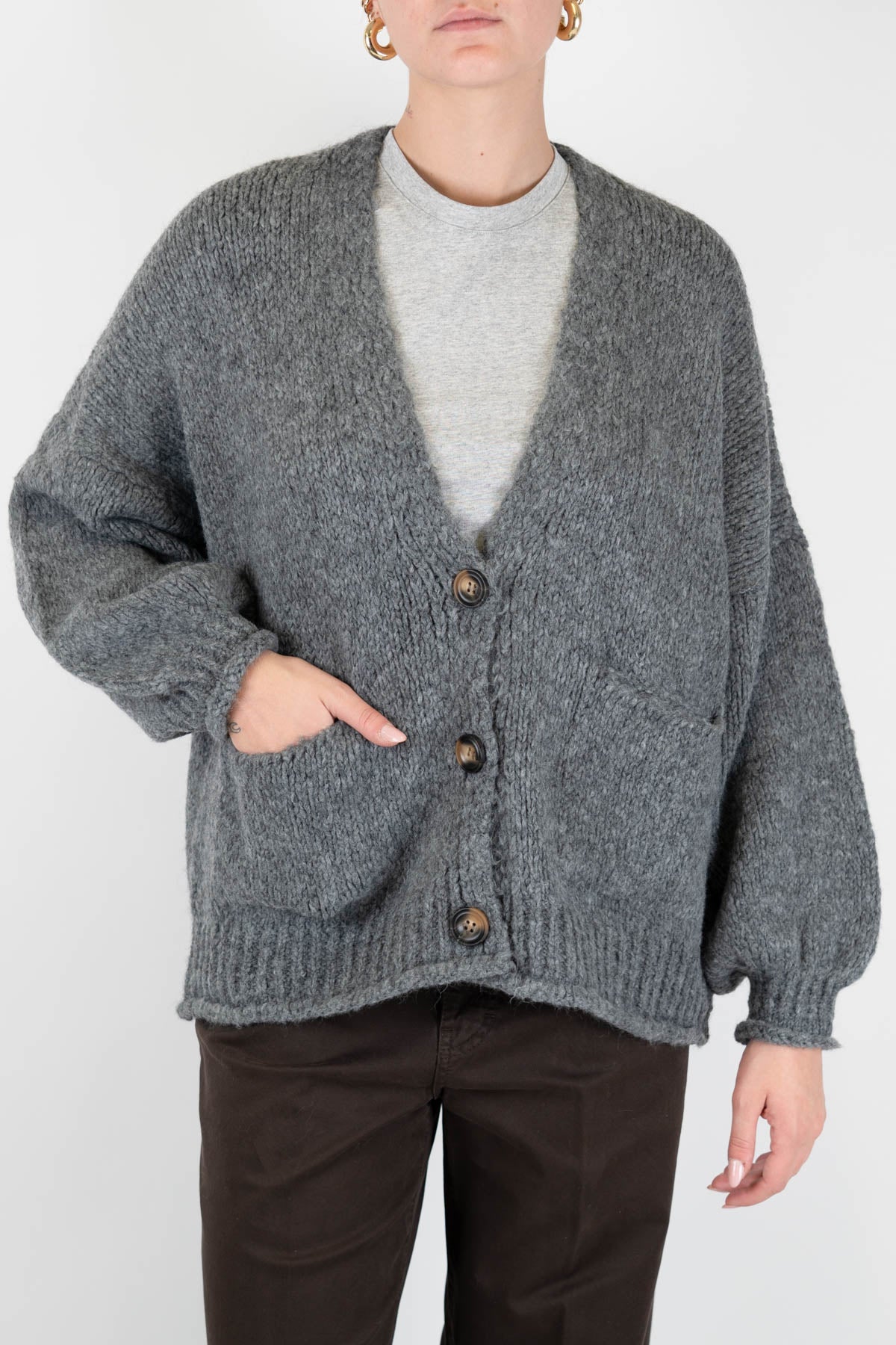 Haveone - Cardigan over in misto lana con chiusura a tre bottoni